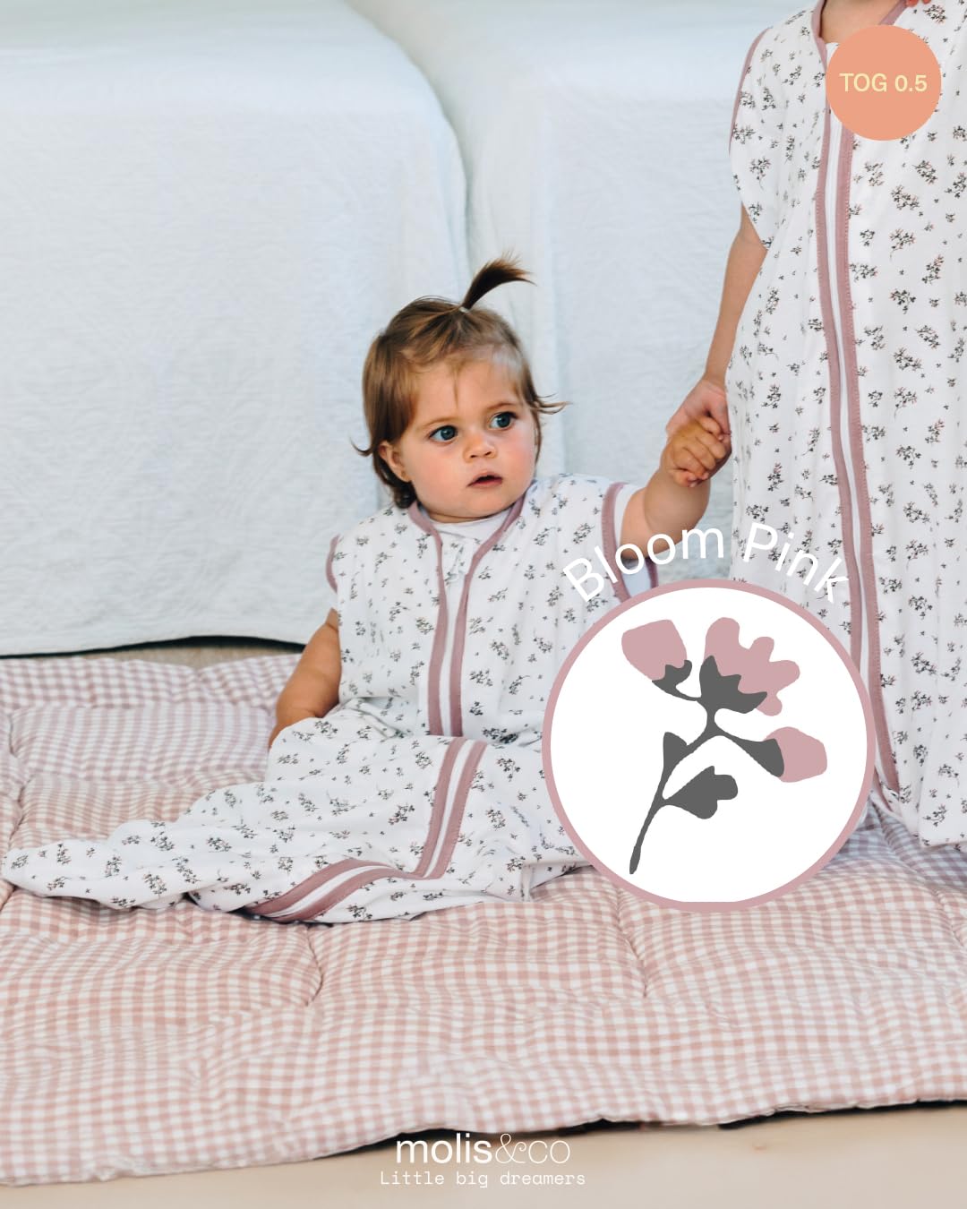 molis&co - Saco de Dormir para bebé 0.5 TOG - 70 cm (0-6 Meses) - Saco Dormir Bebe Verano sin Mangas - Saco de Dormir Bebe para Niños Niñas (Unisex) - 100% Algodón (Certificado Oeko-Tex) - Bloom Pink — view 4