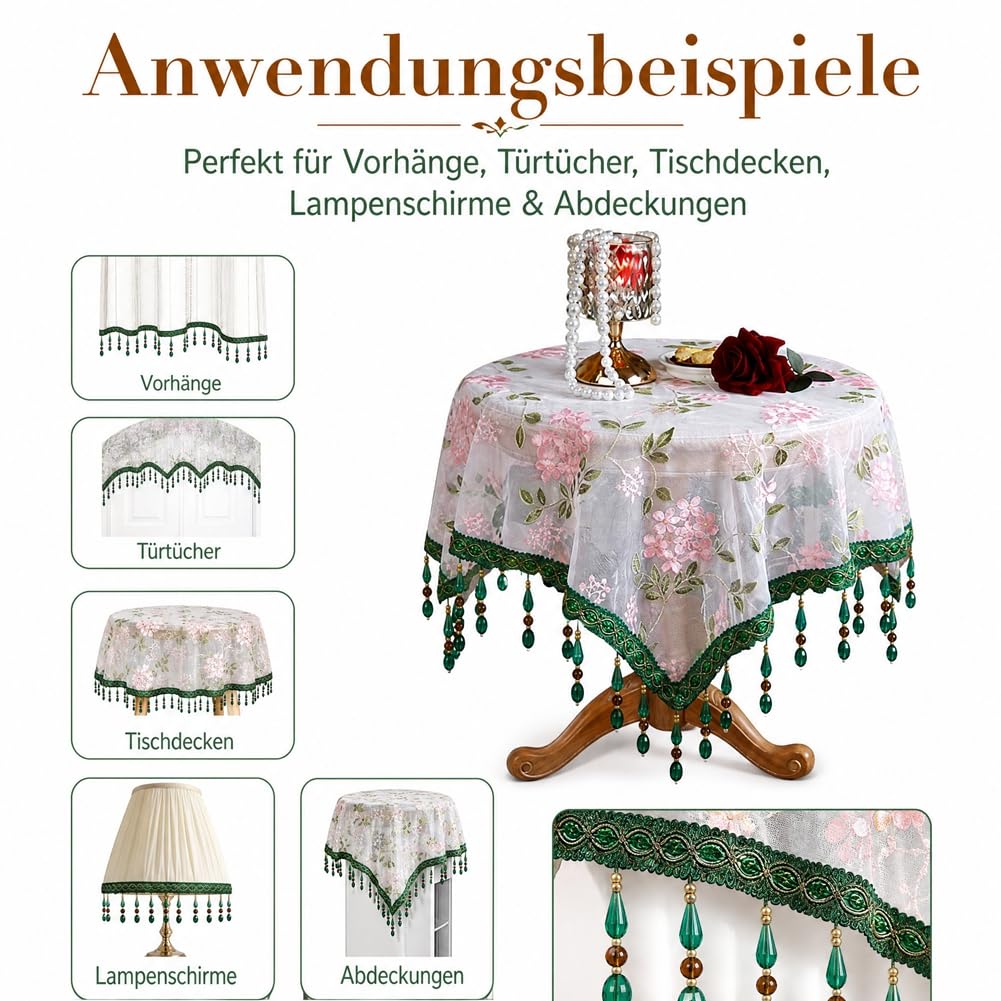 Obszycie frędzlami z perłami, w stylu vintage, do zasłon