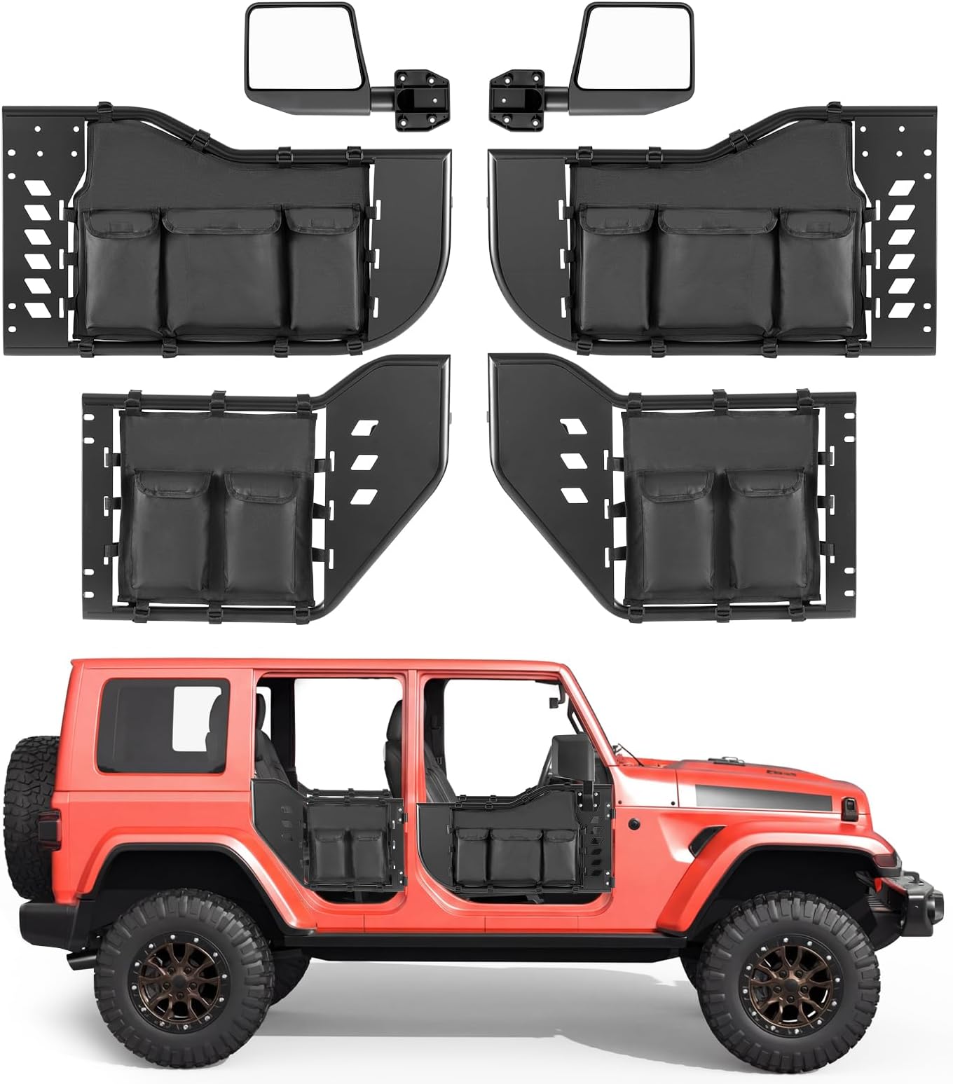 VEVOR Jeep Tube Doors, 4-Door, Compatible with 2018-2026 Jeep Wrangler JL & 2020-2026 Gladiator JT, Steel Off Road Front & Rear Tubular Half Doors with DOT Certified Side View Mirrors and Storage Bag
