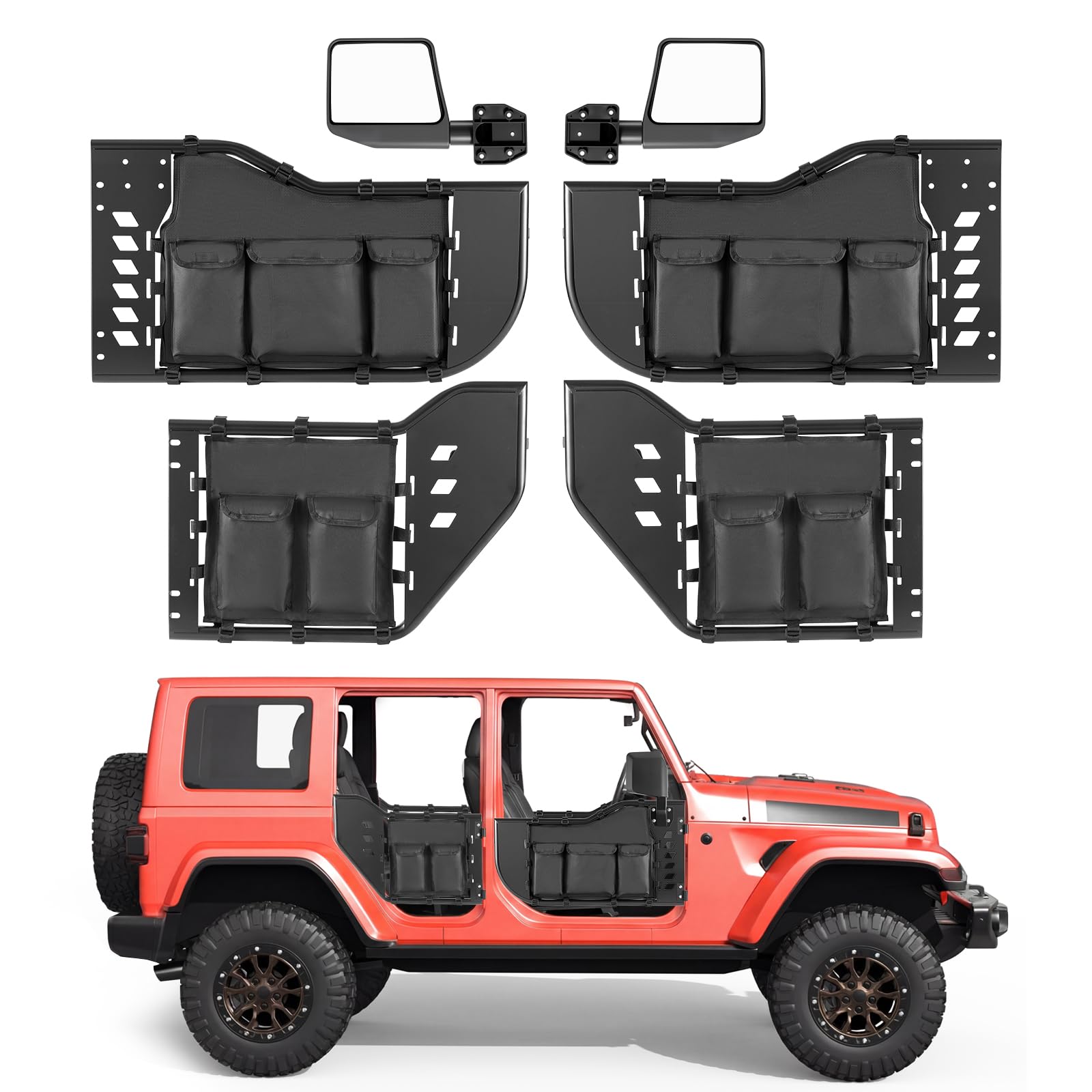 Photo 1 of VEVOR Jeep Tube Doors, 4-Door, Compatible with 2018-2026 Jeep Wrangler JL & 2020-2026 Gladiator JT, Steel Off Road Front & Rear Tubular Half Doors with DOT Certified Side View Mirrors and Storage Bag