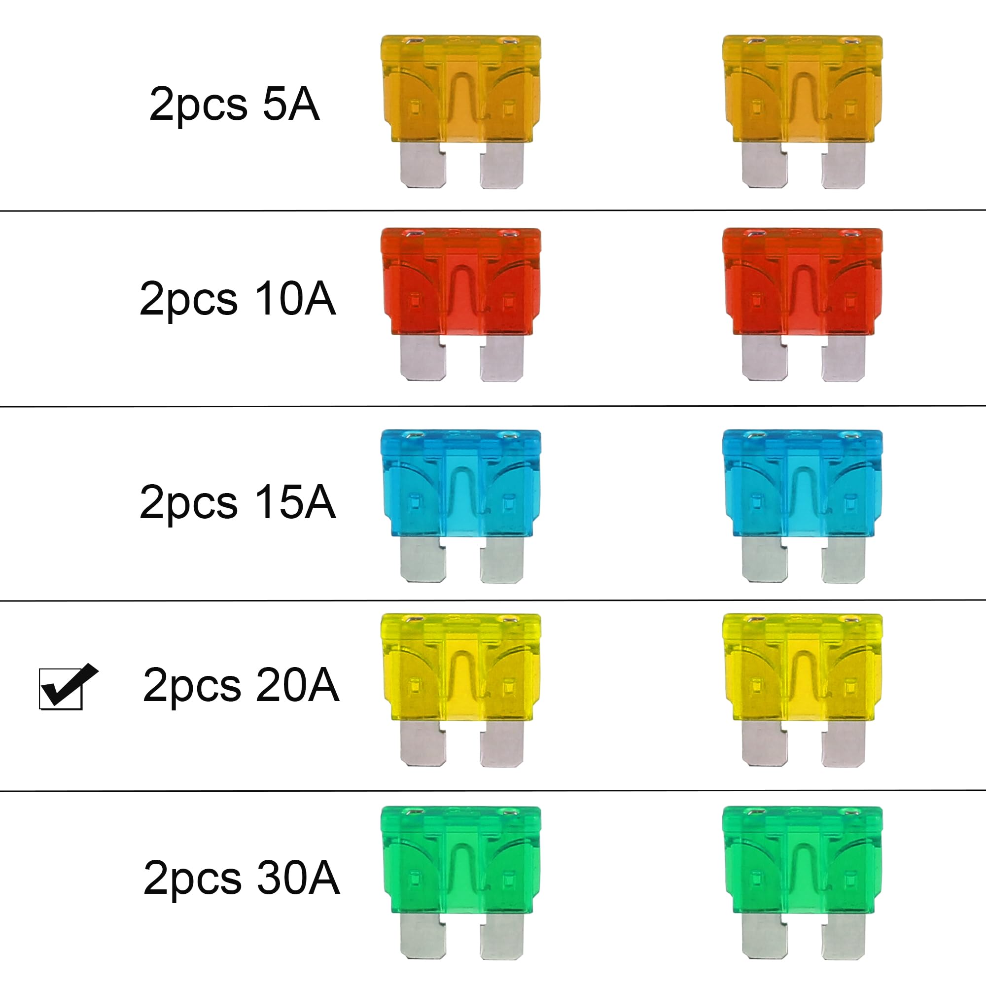 Car Fuses, 2Pcs Standard Blade Fuses 20A for Car Boat RV Truck Motorcycle (Yellow 20 Amps) — view 3
