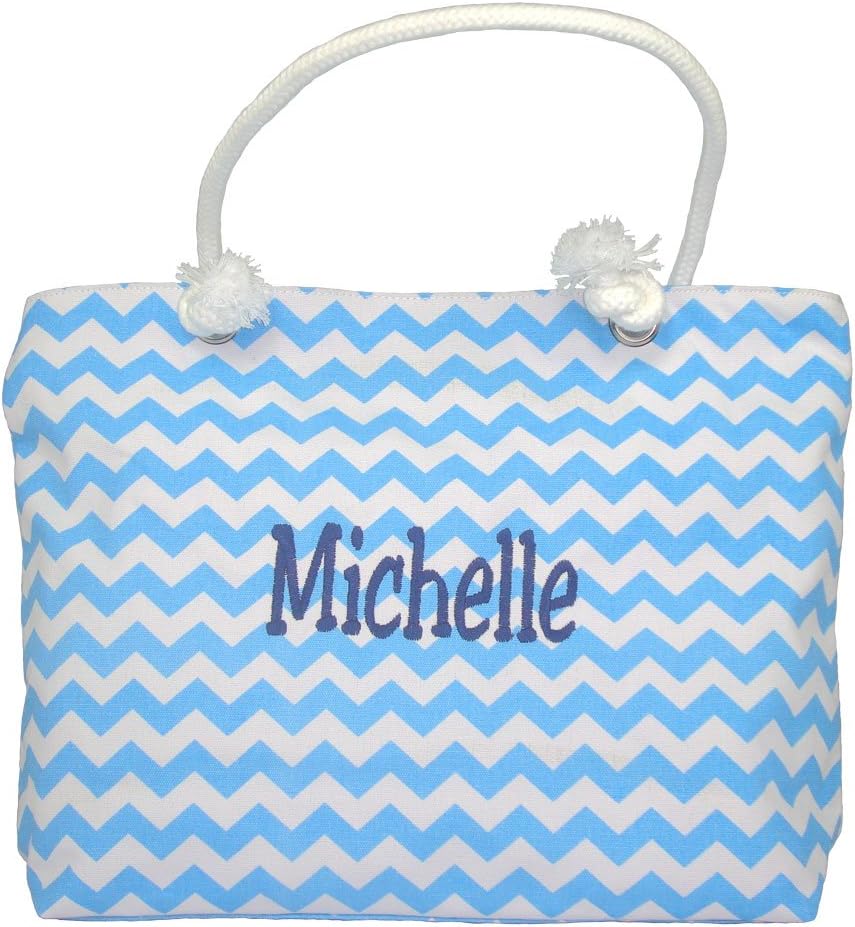 Personalized Beach Bag Chevron Canvas (Turquoise)