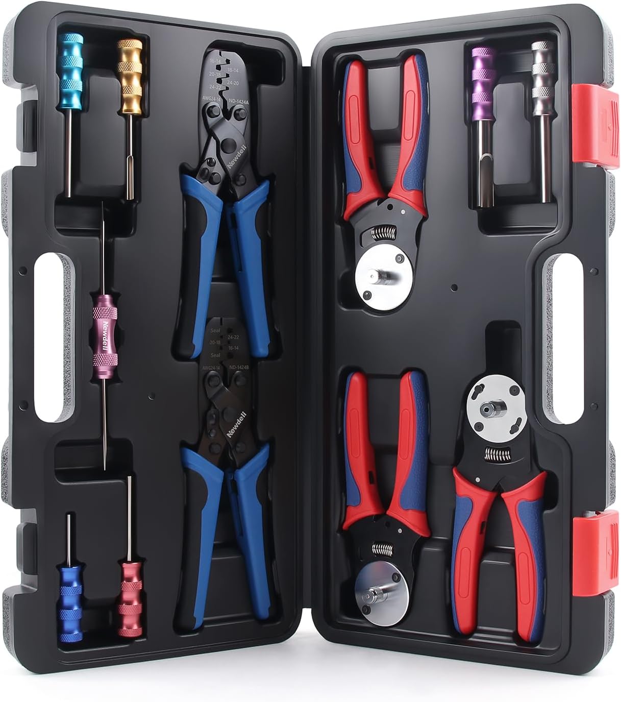 Newdeli 12Pcs Deutsch Crimp Tool Kit Weather Pack Crimpers Close Barrel & Open Barrel Crimper with Deutsch Pin Removal Tool Wire Crimping Connector Tool for DT Solid Contacts Molex Delphi Terminals