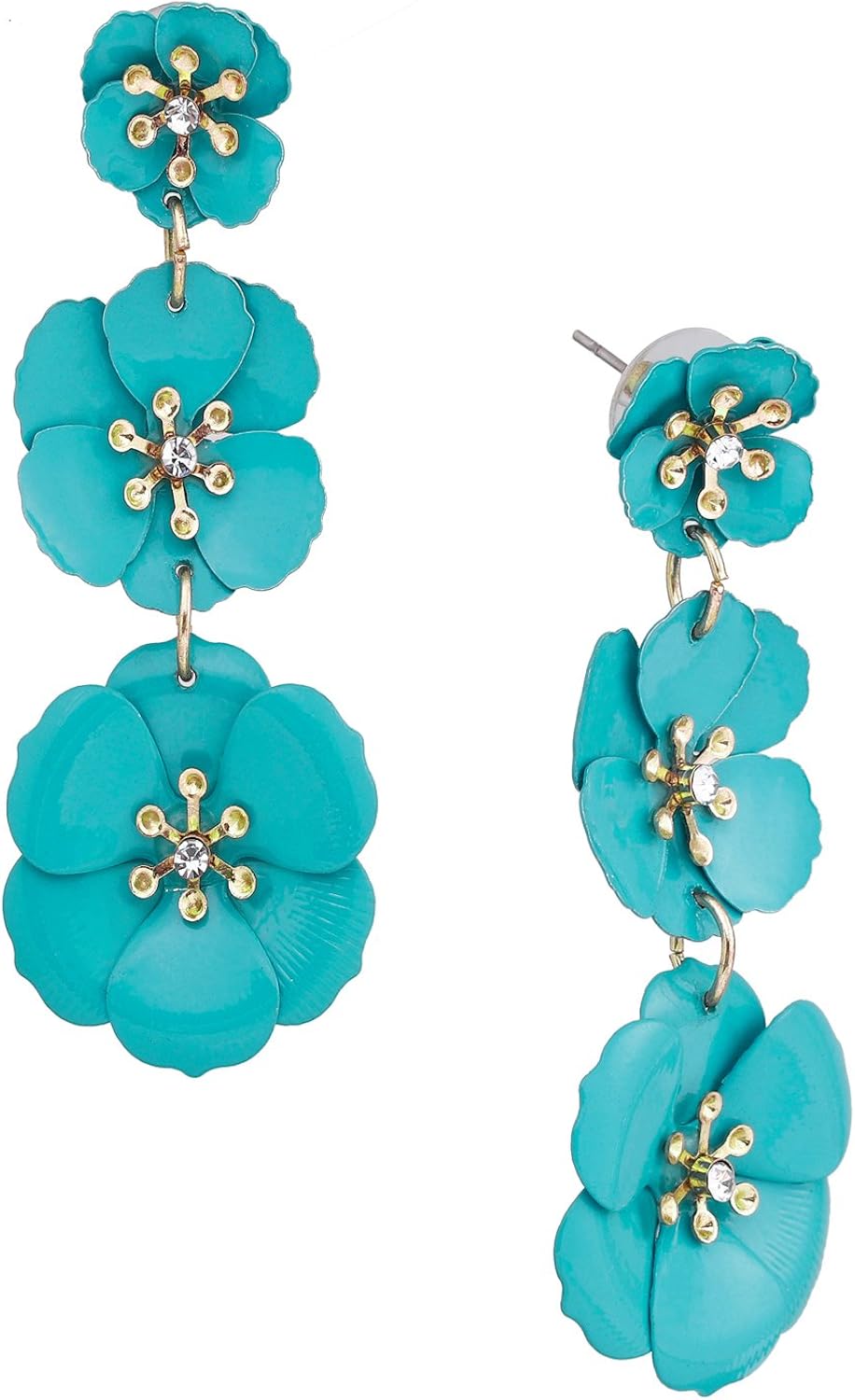 NVENF Flower Dangle Earrings Tiered Triple Floral Drop Stud Earrings Ear Drop for Parties