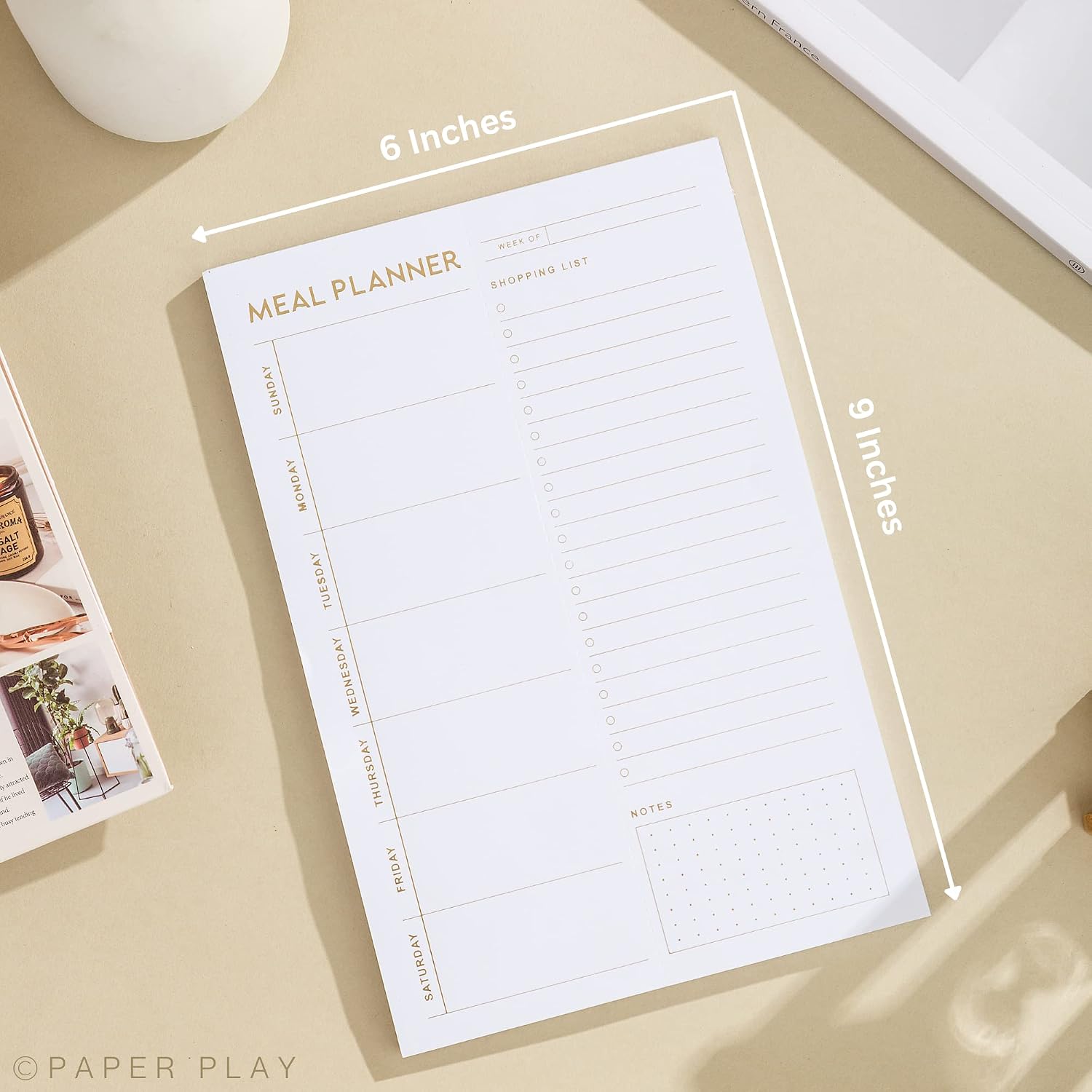 Matte Gold Foil Magnetic Meal Planning Pad for Fridge 52 Undated Tear-off Sheets, 6x9 Inch Meal Planner & Grocery List with Magnet, Weekly Meal Planner with Tear Off Shopping List image 3