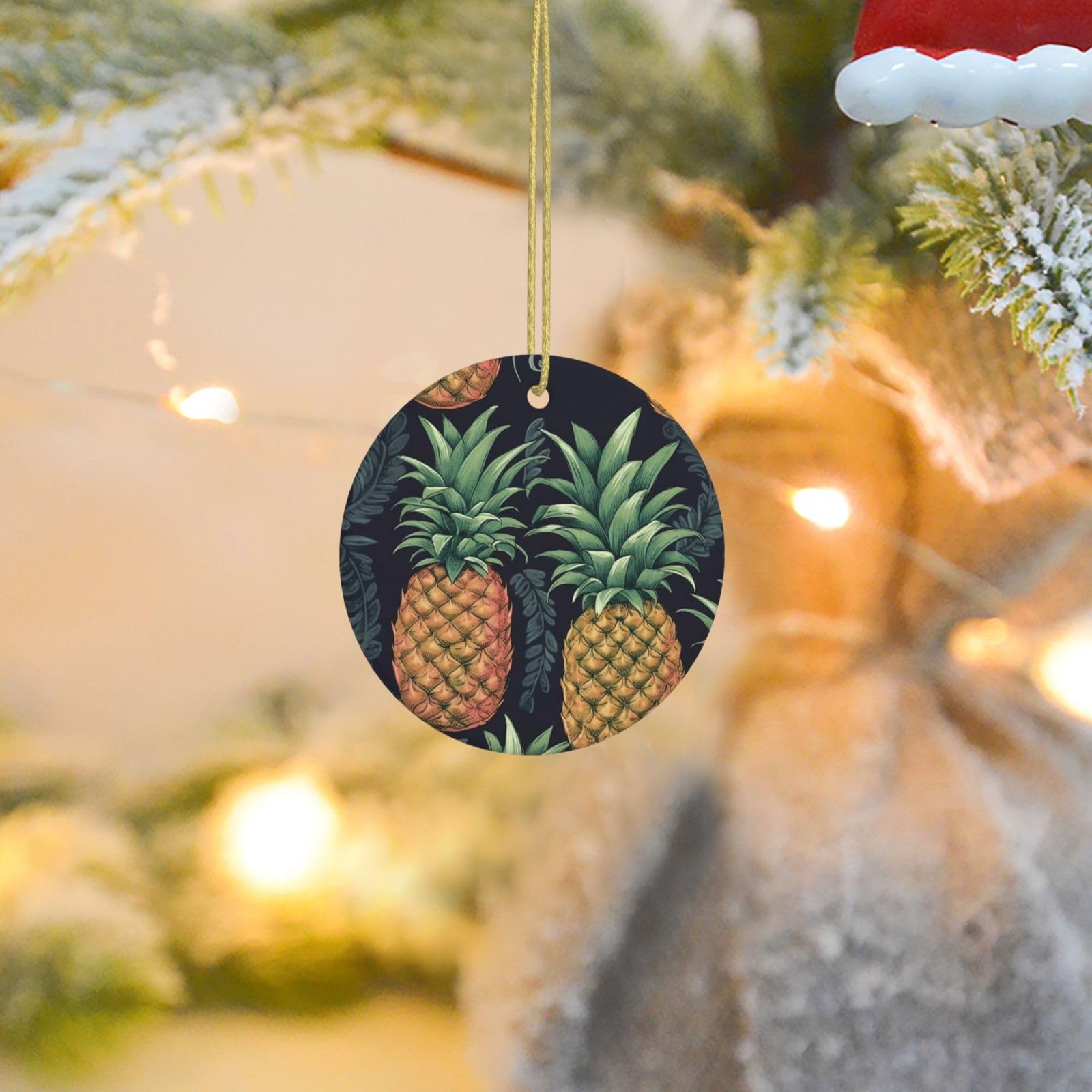 Christmas Tree Ornaments Ceramics Christmas Round Decorations Pineapple Ceramics Ornaments Circle Pentagram Xmas Tree Hanging Pendant for Christmas Tree Party Holiday Home Decor