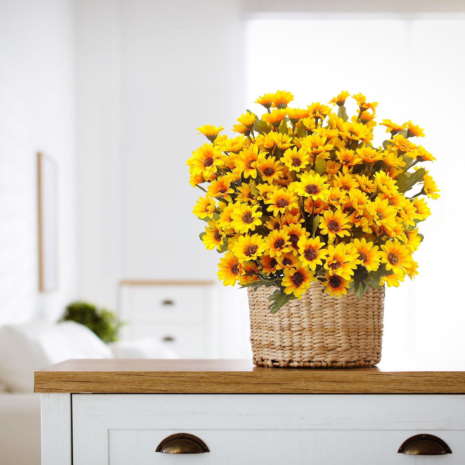 7 Bundles Fake Mums Artificial Fall Flowers for Outdoors Silk Daisy Floral Faux Mum Plants for Home Decor Indoor Outside Porch Pots Planters Potted Decorations (Yellow Orange) - Image 4