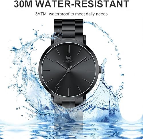 Miniatura 4 de GOLDEN HOUR Reloj analógico de cuarzo de acero inoxidable chapado en pista minimalista delgado para hombre