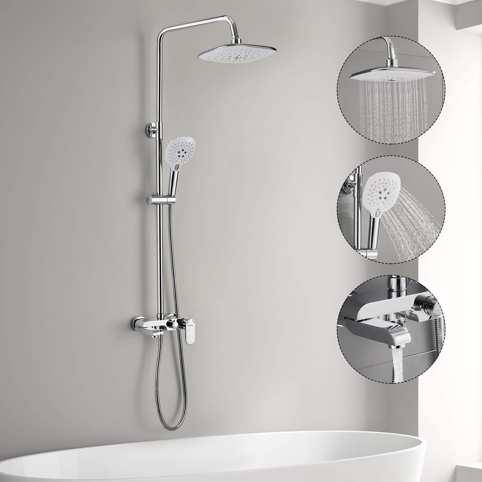 Buy Woohse 3-function shower system with fitting, shower set shower ...