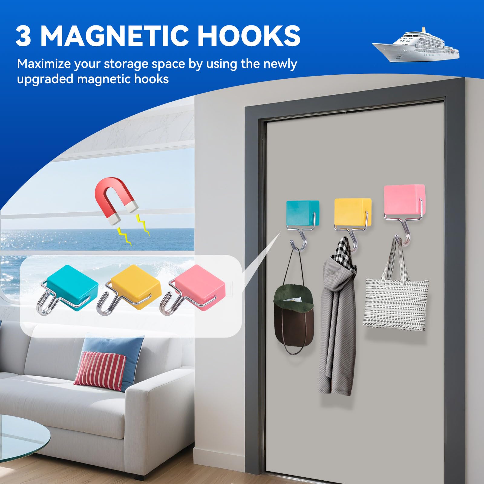 Hescuvet Cruise Essentials 2025, kit Cruise Must Haves con presa multipla anti-sovratensione, cordini da crociera retrattili, custodia impermeabile per telefono, gancio magnetico, etichetta per