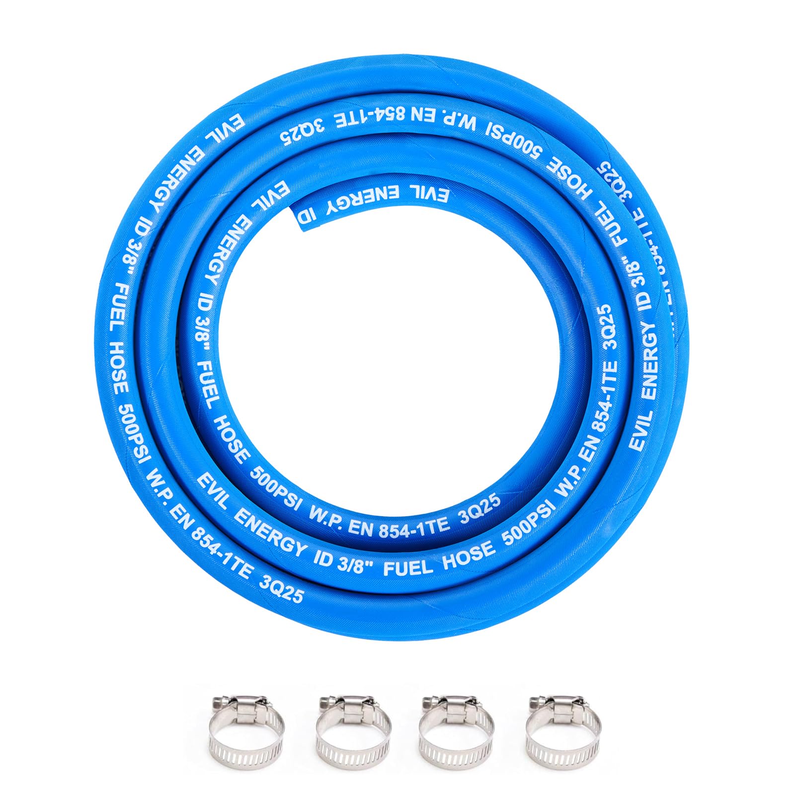 EVIL ENERGY 3/8" High Pressure Fuel Line Hose 10FT 500PSI E85 for Fuel Systems Engines NBR Rubber EN854-1TE Blue