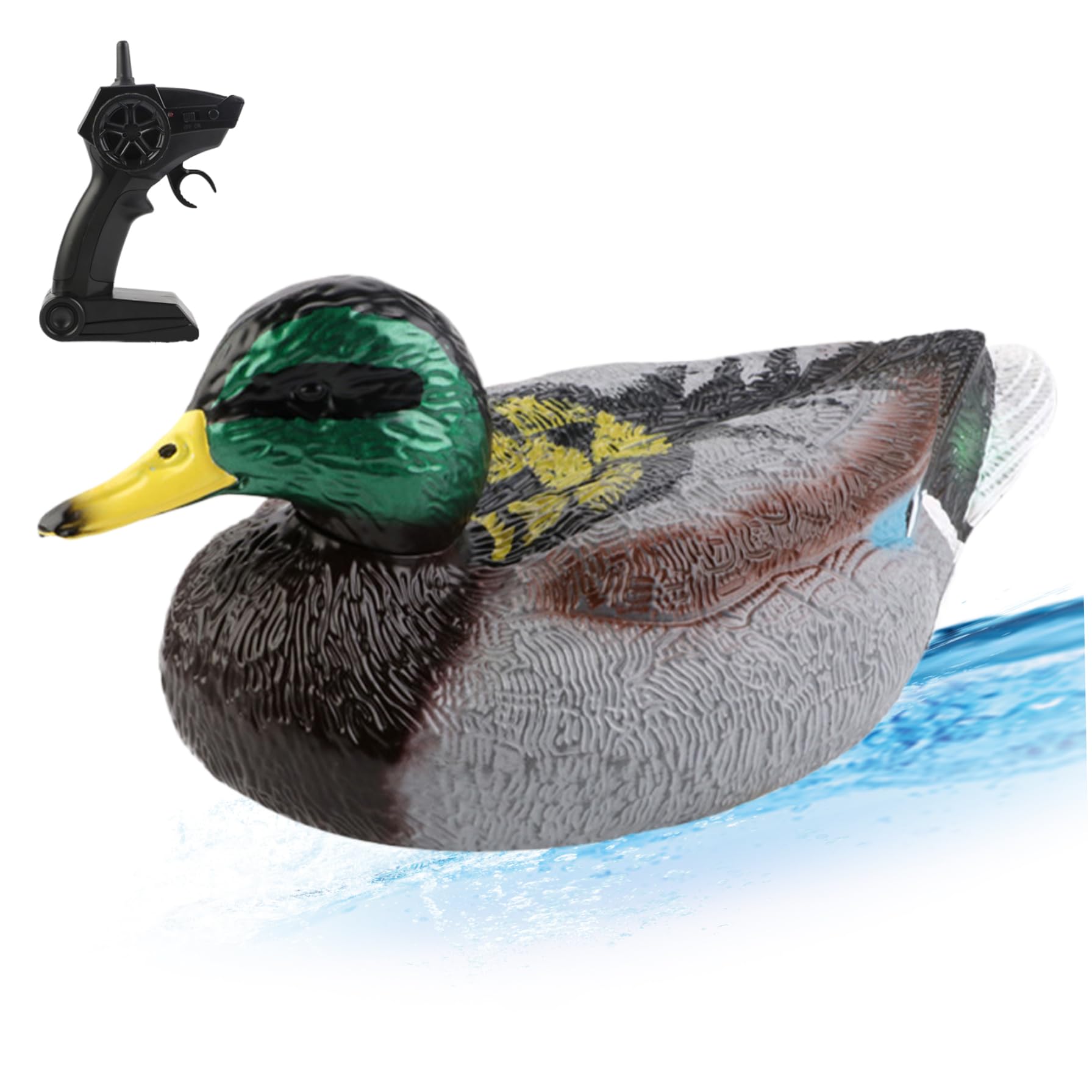 Barco de control remoto de 13 x 6 x 6 pulgadas, señuelos de pato realistas, de plástico, impermeable, con doble hélice y apagado automático. Señuelo de pato sobre el agua para estanque o piscina.