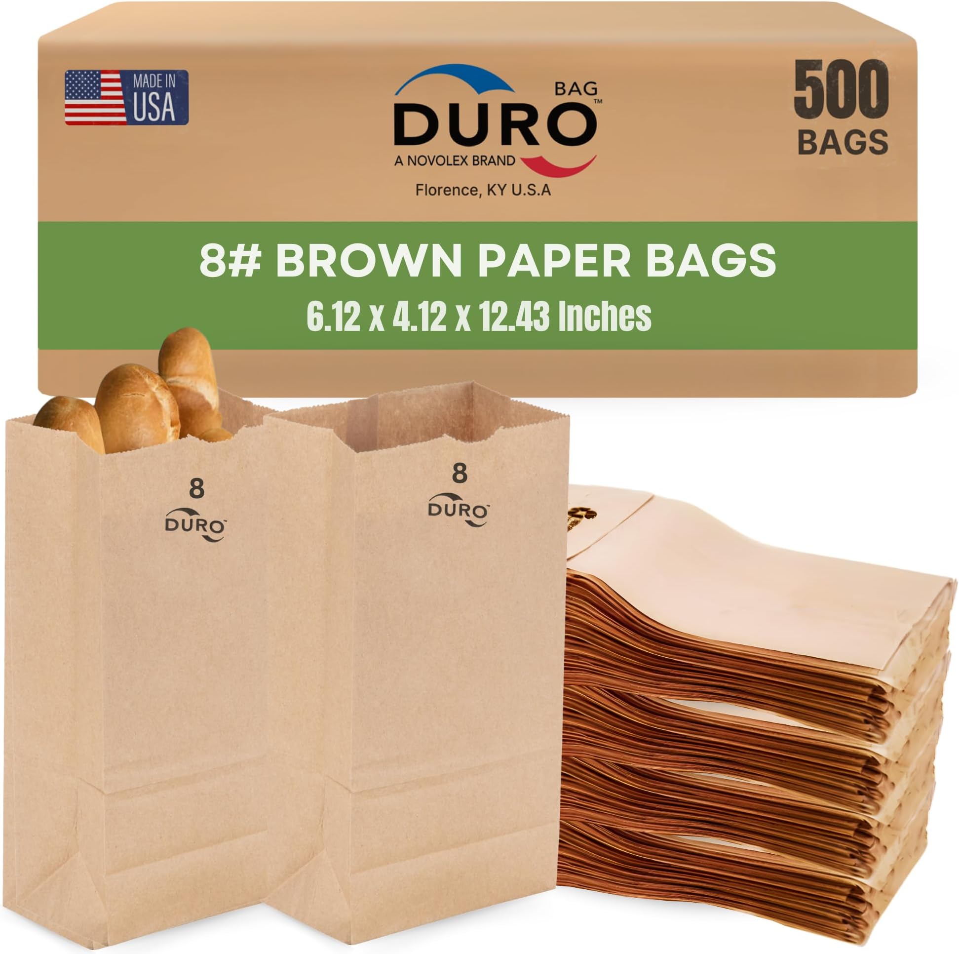 #8 Brown Paper Bags Lunch Size 6.12x3.62x11.06 Inches, Dubl Life SOS 35# Brown Lunch Bags Large for Sandwich, Snacks & Food To-Go, Bulk Paper Sack for Deli/Restaurant & Small Business - 500 Count