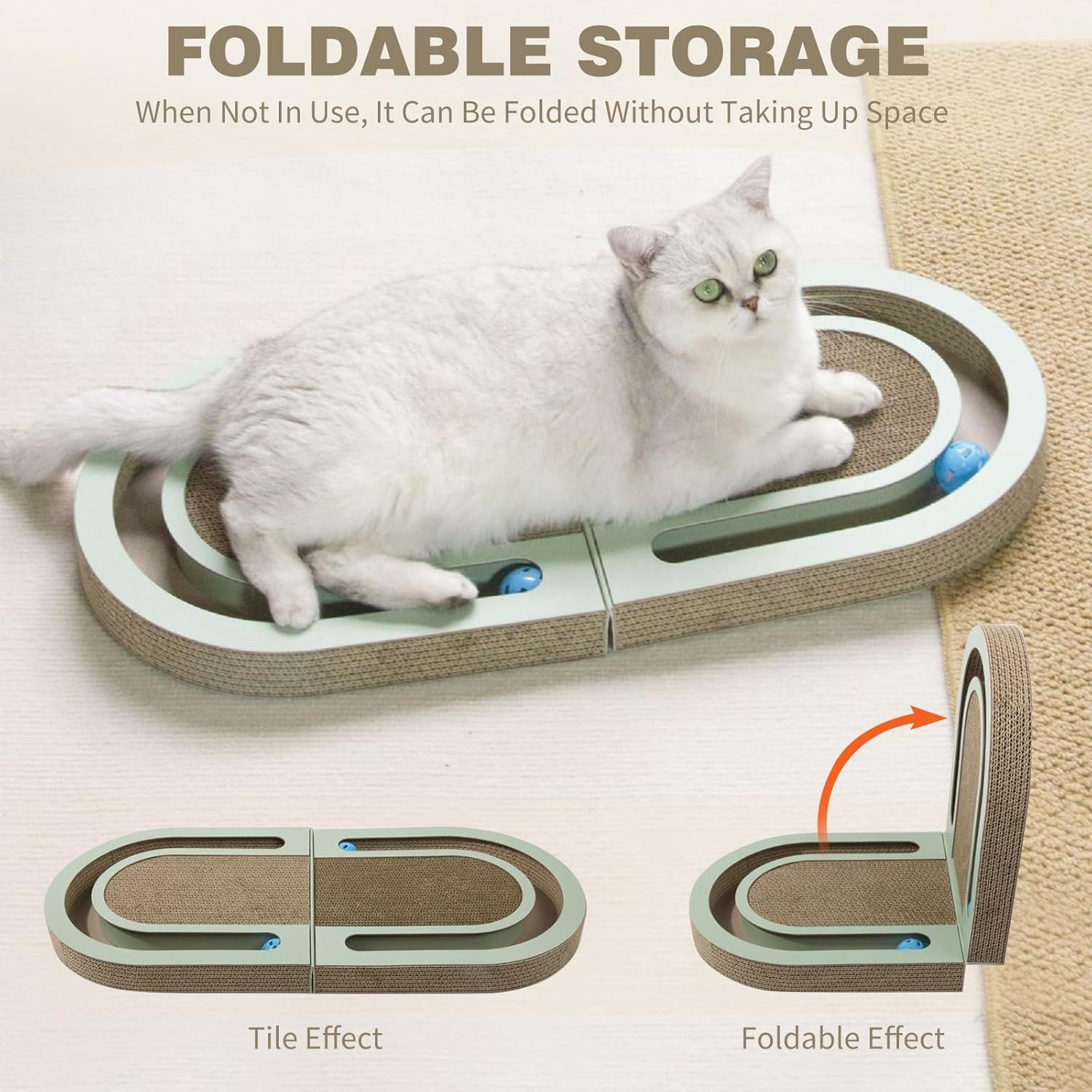 PETCUTE Cat Scratcher, Foldable Cat Scratching Board with Track Ball Toy,Double Sided Cardboard Cat Scratcher,Interactive Cat Toys for Indoor Cats Kitten Exercise Teaser Mouse for Chasing Hunting