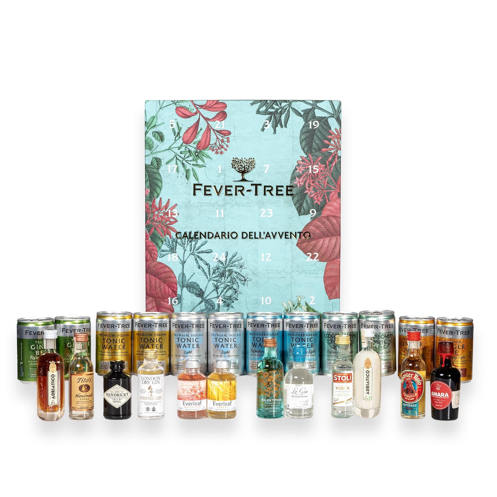 Fever-Tree Calendario dell' Avvento - 24 caselle contenenti 12 lattine da 150 ml di Fever-Tree e 12 mini-size da 50 ml di diversi brand di spirits