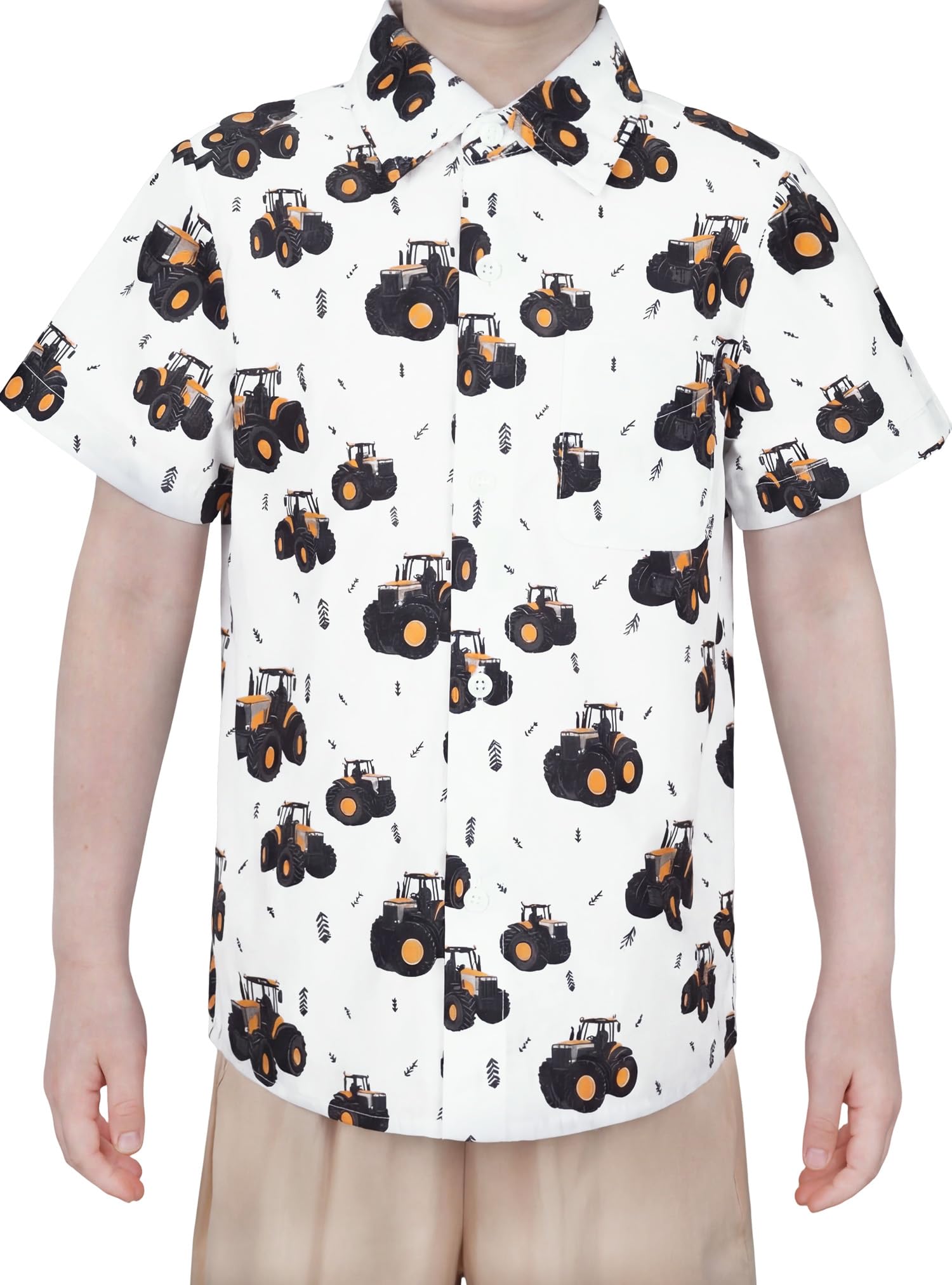 Boys Hawaiian Button Down Shirt, Pure Combed Cotton Short Sleeve Size 3-15Y