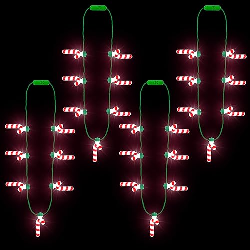 Collar de Navidad iluminado, 4 piezas de collar de Navidad con bastón de caramelo brillante para mujeres y hombres, collar de luz 3D con 7 colgantes