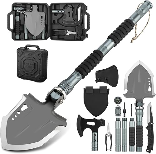 ZENHOSIT Pala de supervivencia con hacha, equipo de campamento, pala plegable, hacha táctica con mango alargado de 19.7 a 39.3 pulgadas, kit de