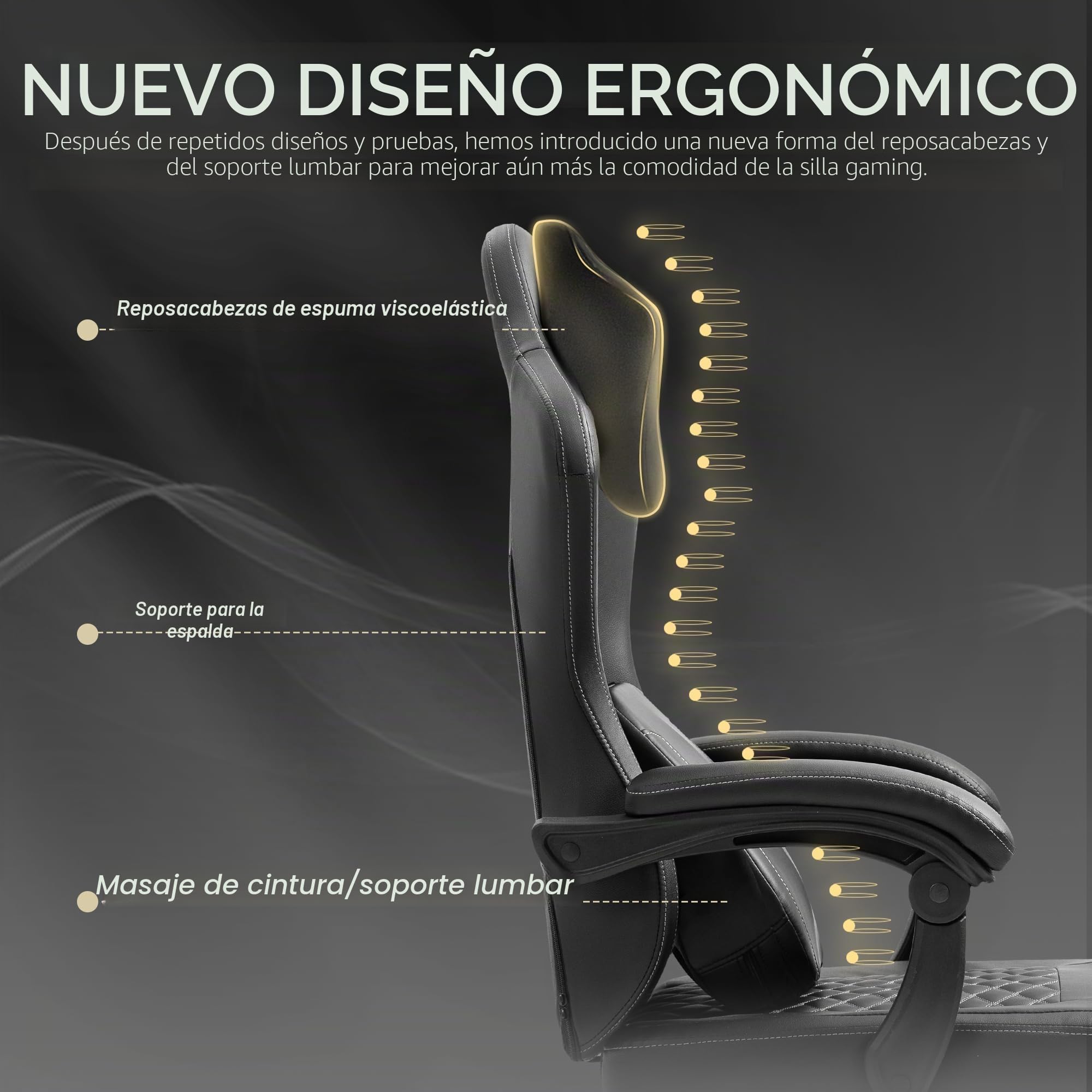 Vigosit Silla de juegos con masaje térmico, soporte lumbar, silla ergonómica para ordenador, con cojín de muelles ensacados y reposapiés, color negro