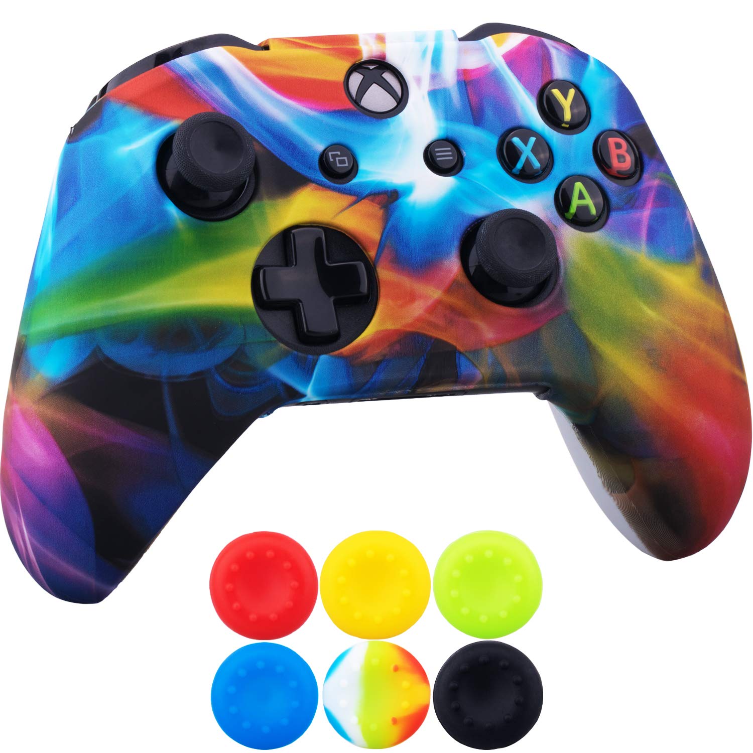 9CDeer 1 Piece of SiliconeTransfer Print Protective Cover Skin + 6 Thumb Grips for Xbox One/S/X Controller rainbow — view 2