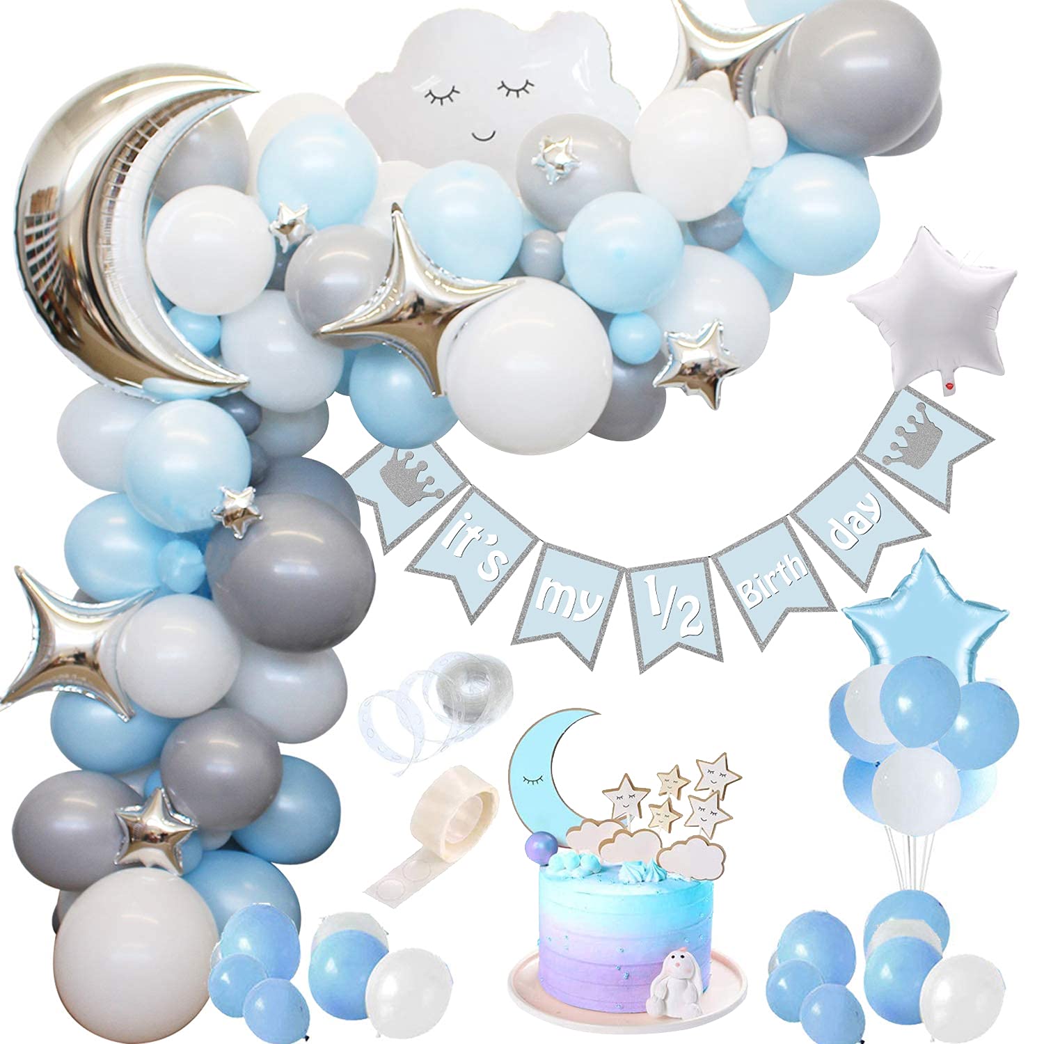 Party Propz Half Birthday Decoration For Baby Boy Combo 85Pcs Items