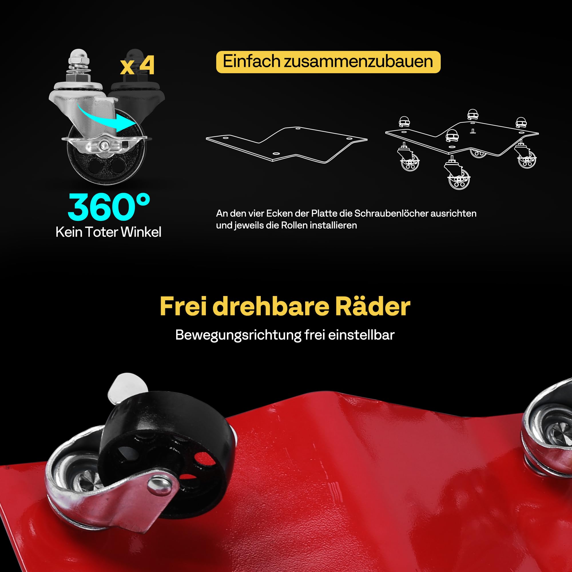 VIVOHOME Rangierroller Set für PKW 4 Stück Rangierhilfe insgesamt 2720kg Tragkraft, Mobiler Wagenheber aus pulverbeschichtetem Stahl für Auto PKW Lastwagen Motorrädern