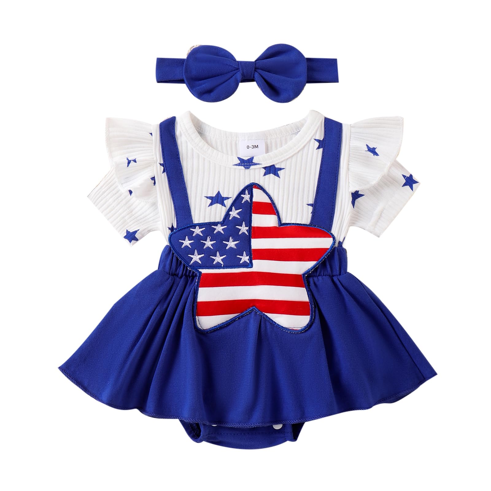 4th of July Baby Girl Outfits Newborn Romper Dress Summer Infant American Flag Clothes Cute Toddler Tutu Dresses (A American Flag Blue,12-18 Months)