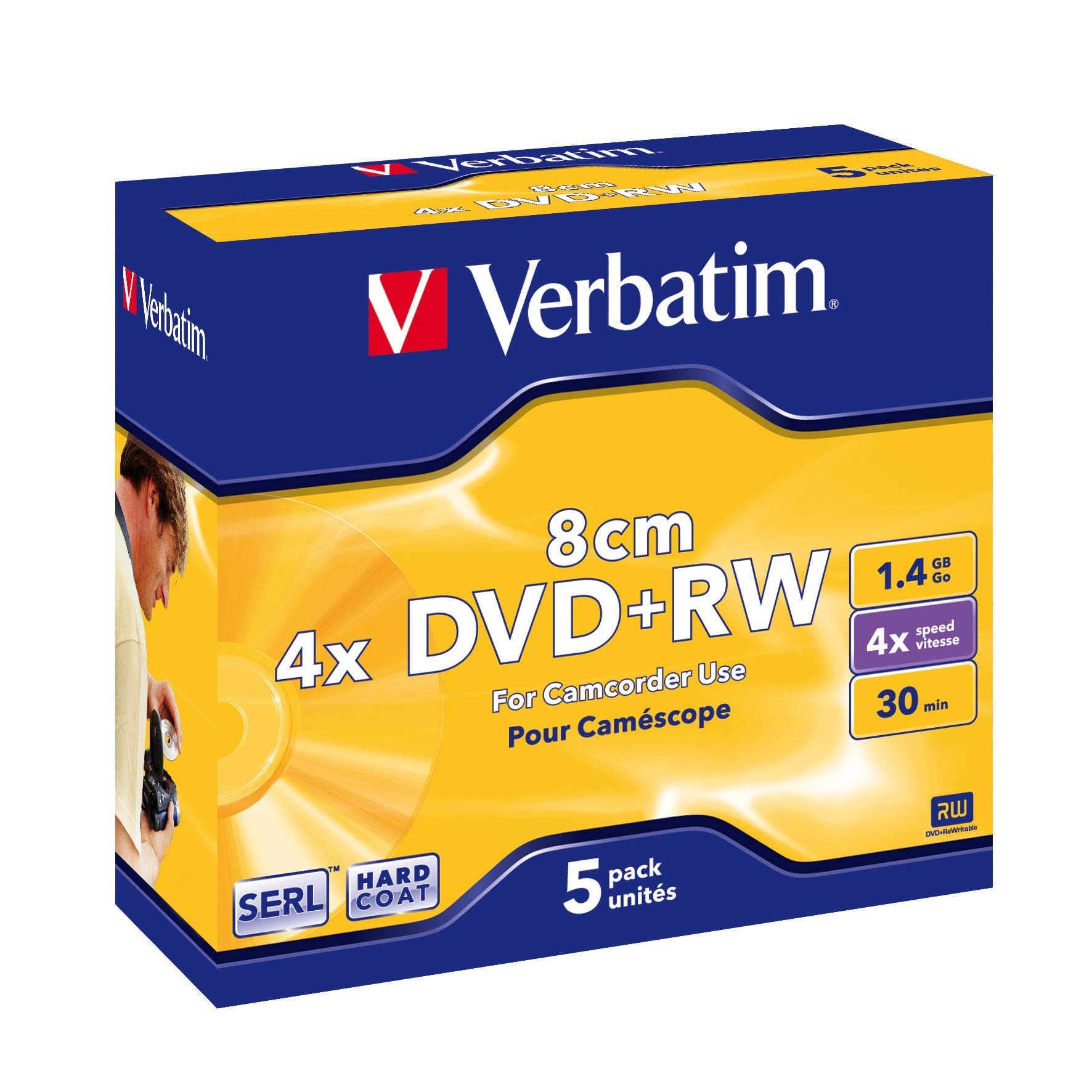 Verbatim 8cm Mini DVD+RW Rohling 1.4GB 43565 Jewelcase Wiederbeschreibbar, plata Matte Oberfläche