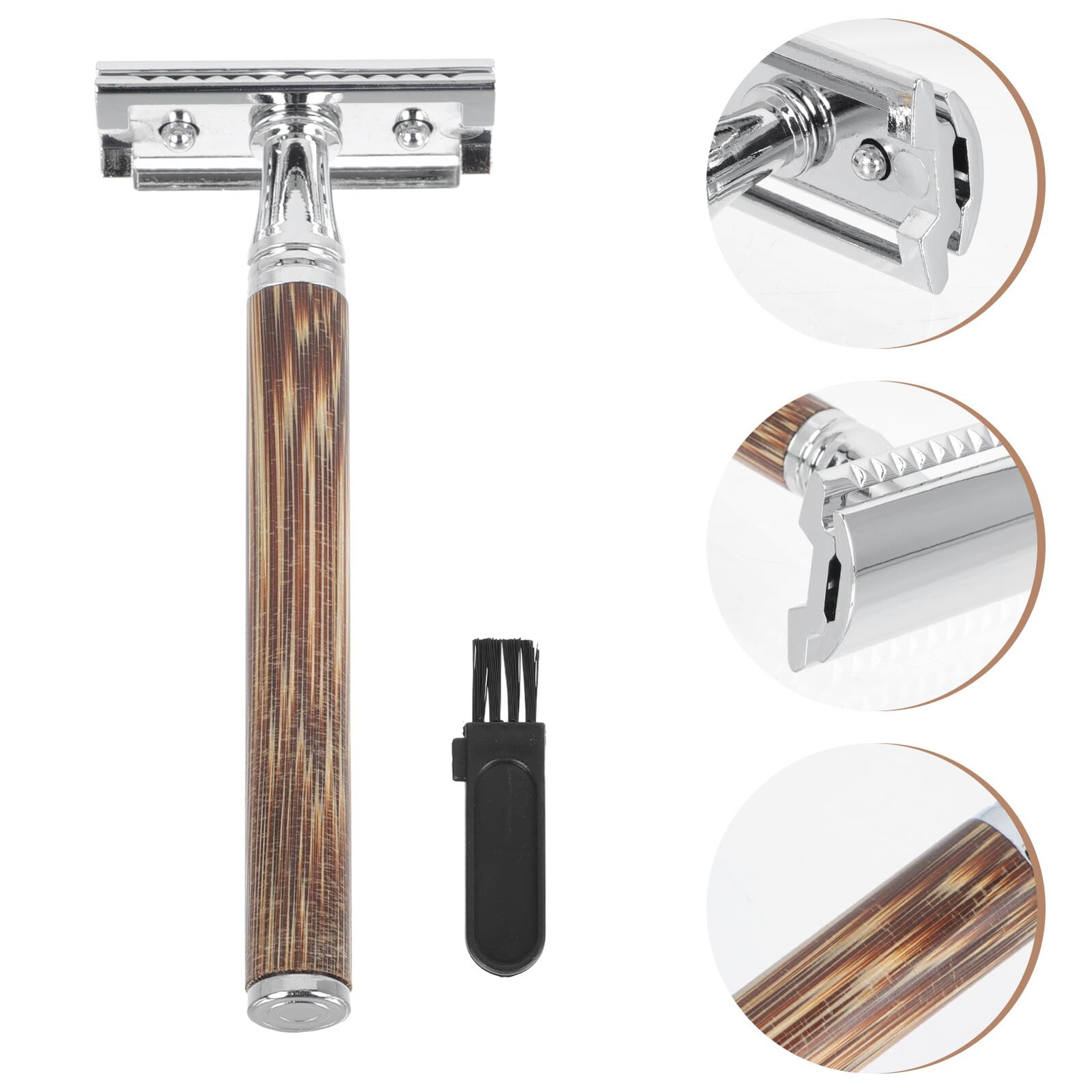 Rasoio Manuale Professionale con Manico in Bamboo Doppia Lama per Barba Strumento Sicuro per Rasatura Manuale Uomo Adatto Uso Casalingo e Barbiere