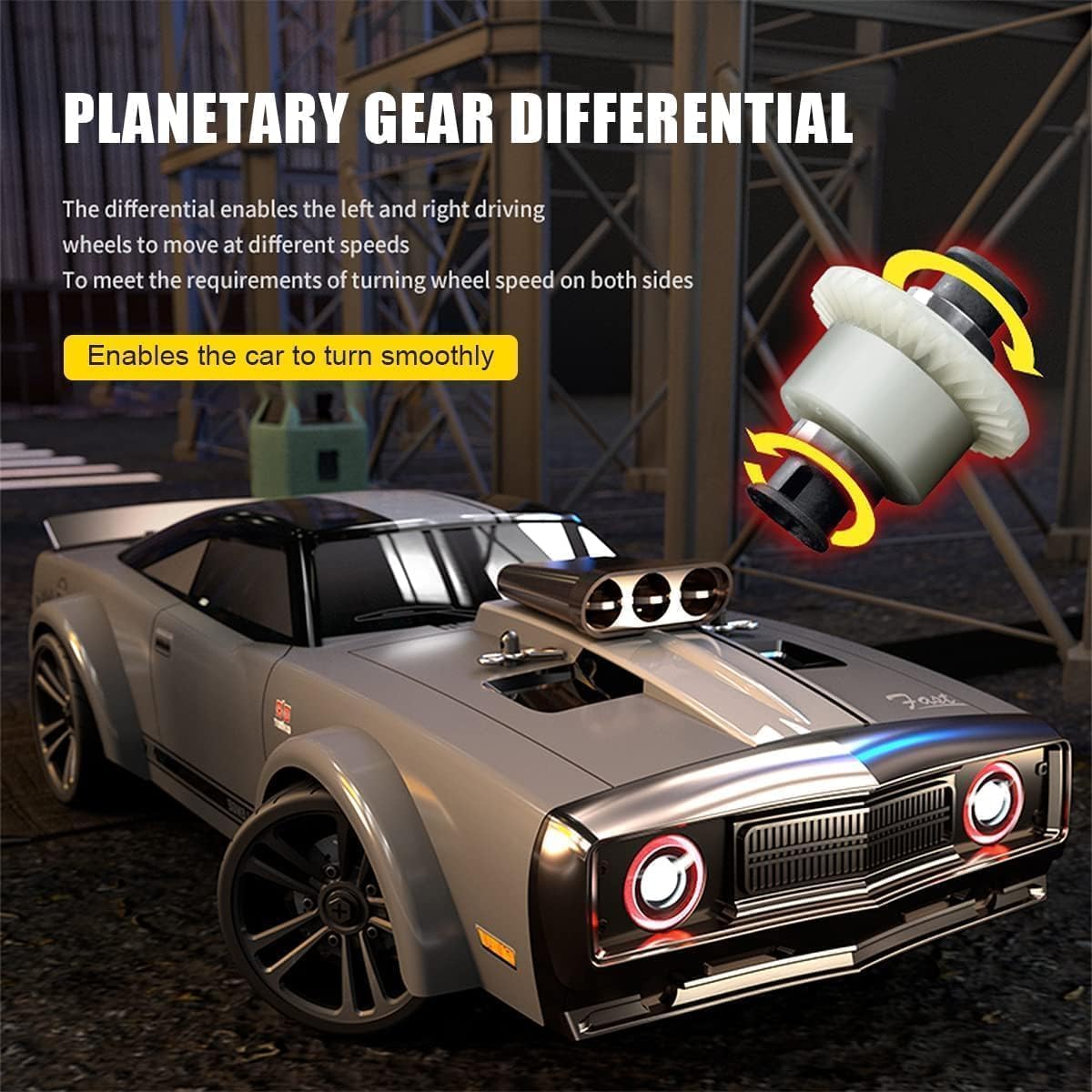 CROPDAK Remote Control Car 1/16 Scale 38Km/h High Speed RC Car for Kids Adults 4X4 Off-Road Drift Truck Muscle Car, Speed & Steering Control Drift Racing Car with 7 Modes Lights (1 Batteries) 2
