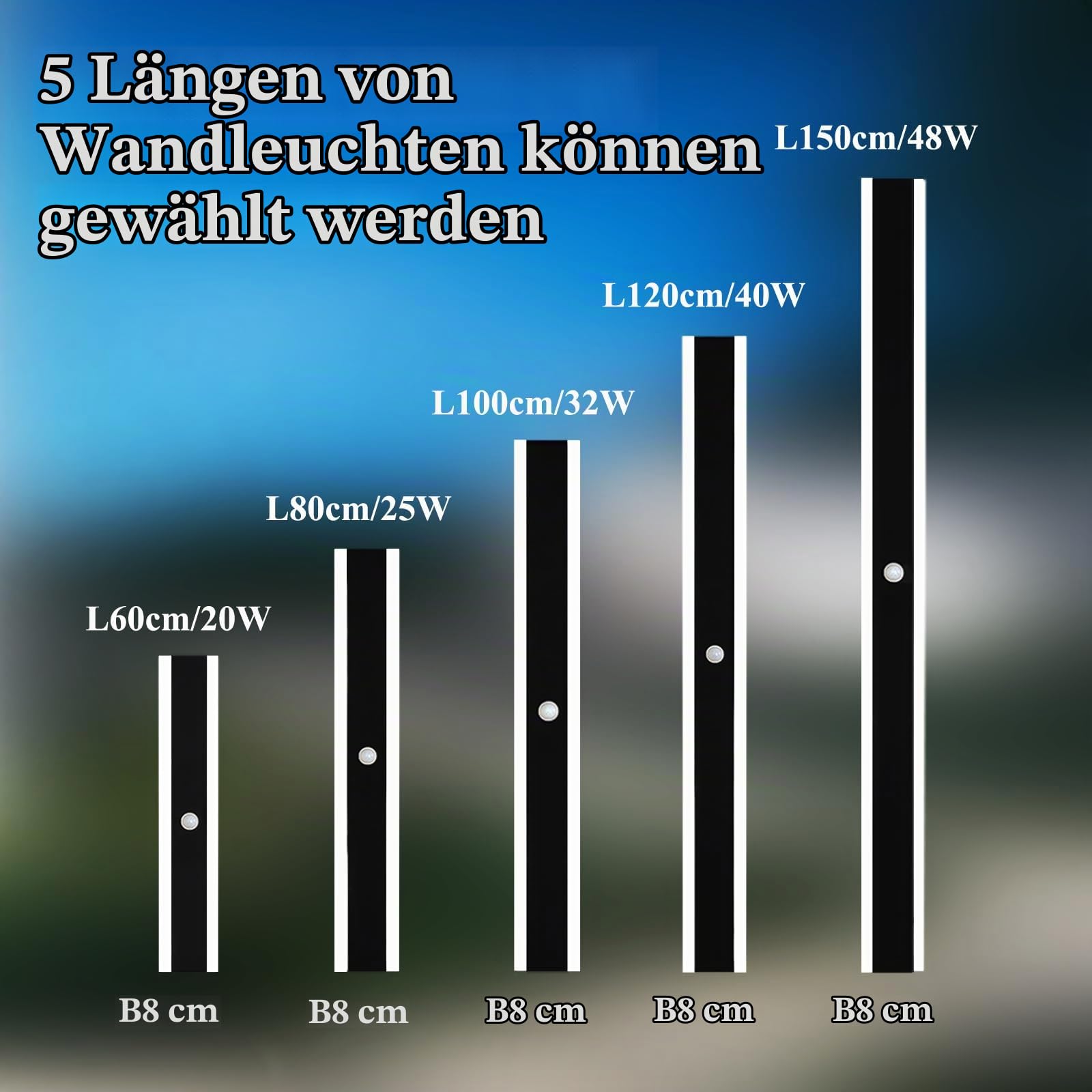 Lang Wandleuchte Aussen mit Bewegungsmelder Kaltweiß 80CM | LED Außenwandleuchte Hauswand Wasserdicht Außenlampe Wand Terrassen Garage Anthrazit, 25W