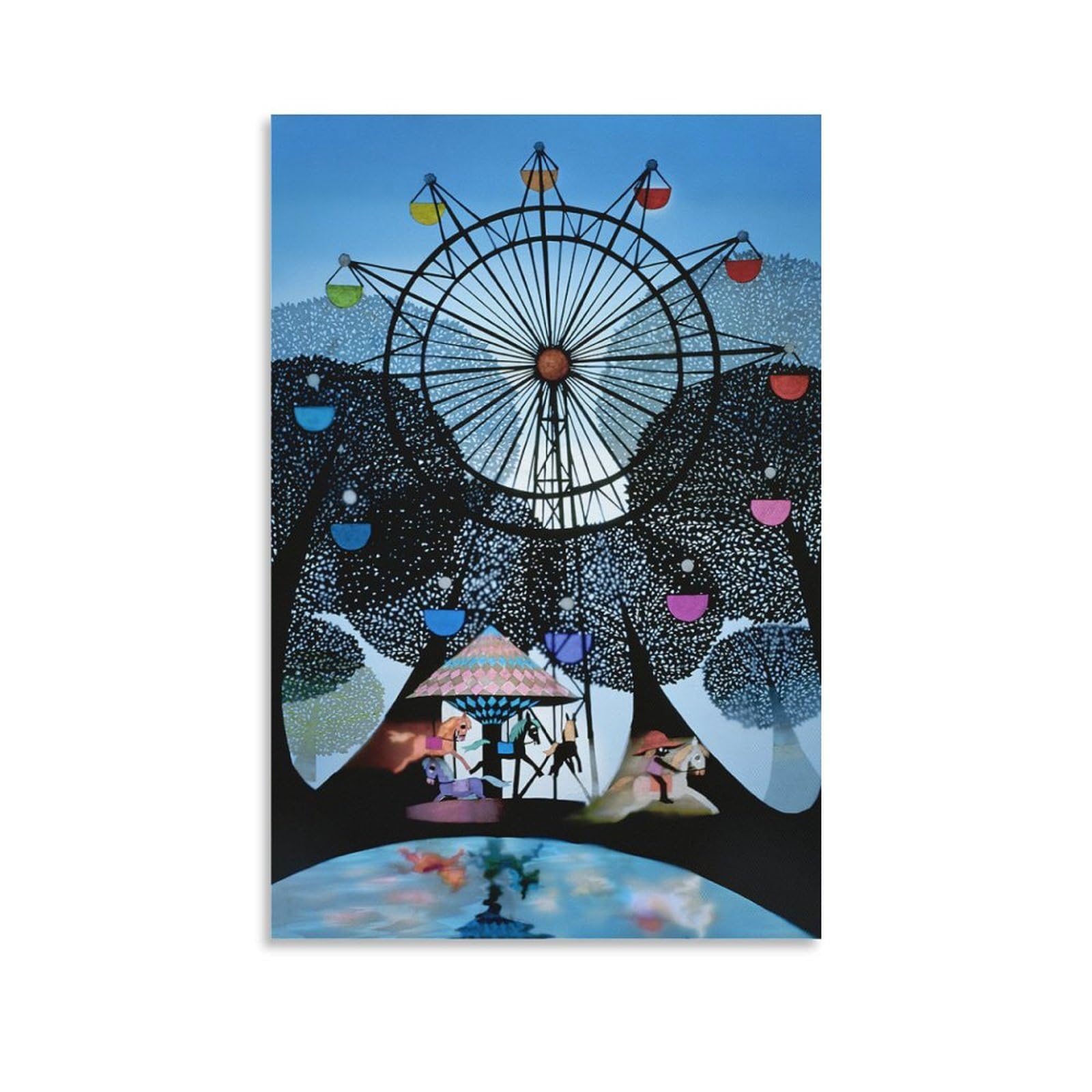 藤城清治 リトグラフ 版画 風景画 絵画 観覧車 遊園地 夜空 絵画