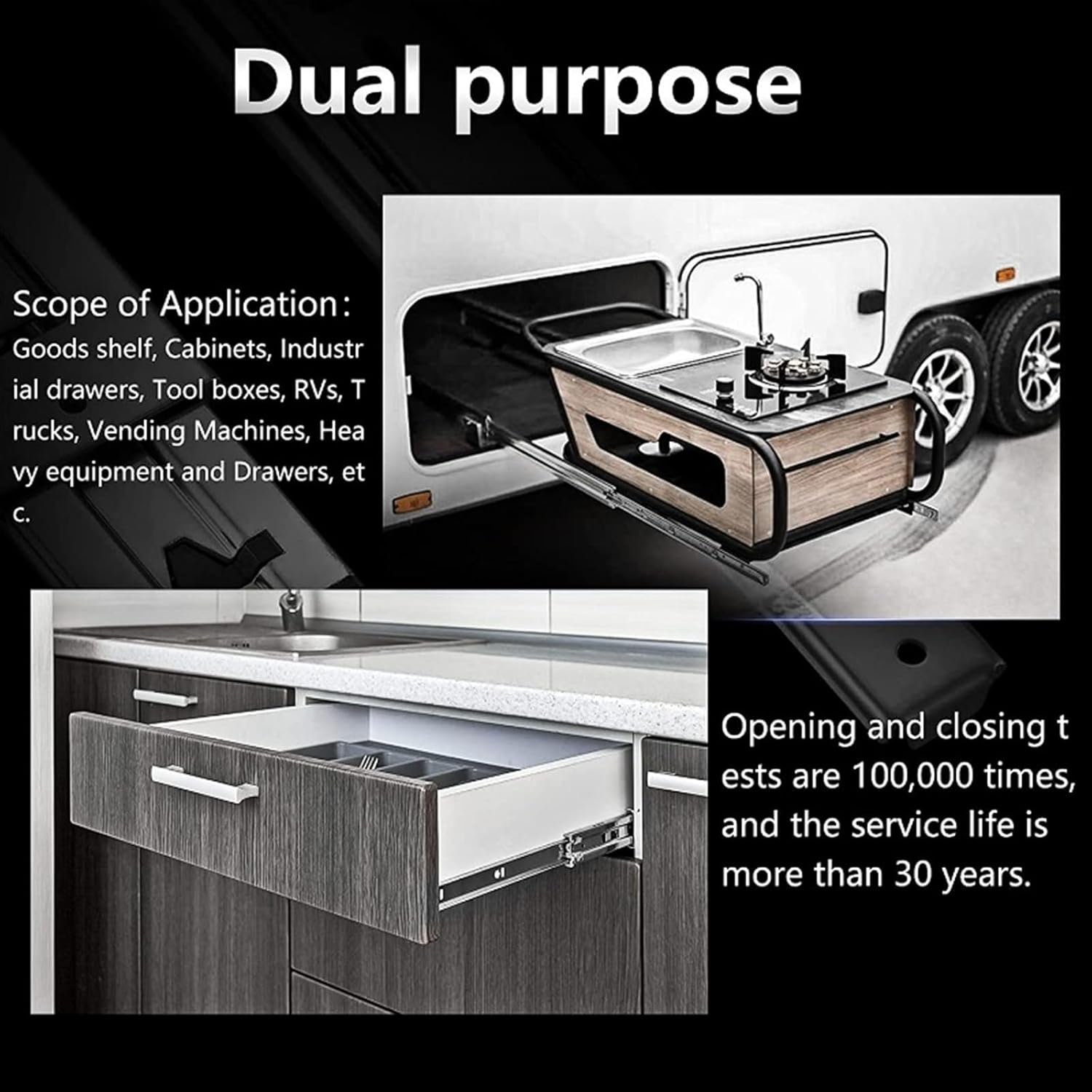 Hardware Full Extension Side Mount Drawer Slides Heavy Duty Without Lock Drawer Slide Furniture Hardware(34inch (85cm))