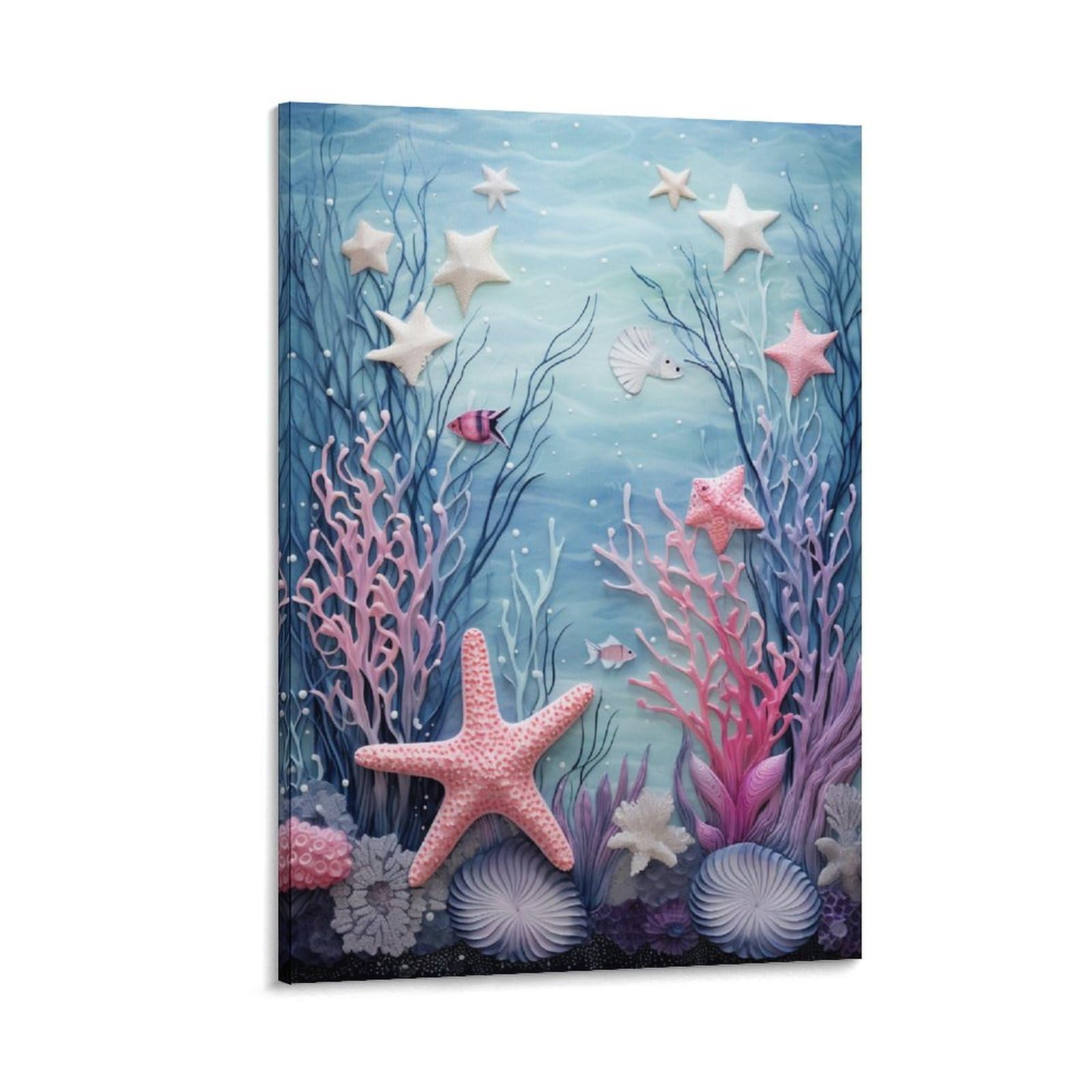 AYAROS Oceans Sea Star Wall Art Canvas Poster Modern Colorful Seaweed Starfish Fish Wall Decor Poster Dormitory Decor Painting Art Framed 12x18 inch