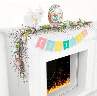 Easter Garland for Mantel, 6FT Lighted Eggs Spring Garland Gorgeous Table Centerpiece, Colorful Eggs & Berries Garlands for Easter Decorations.