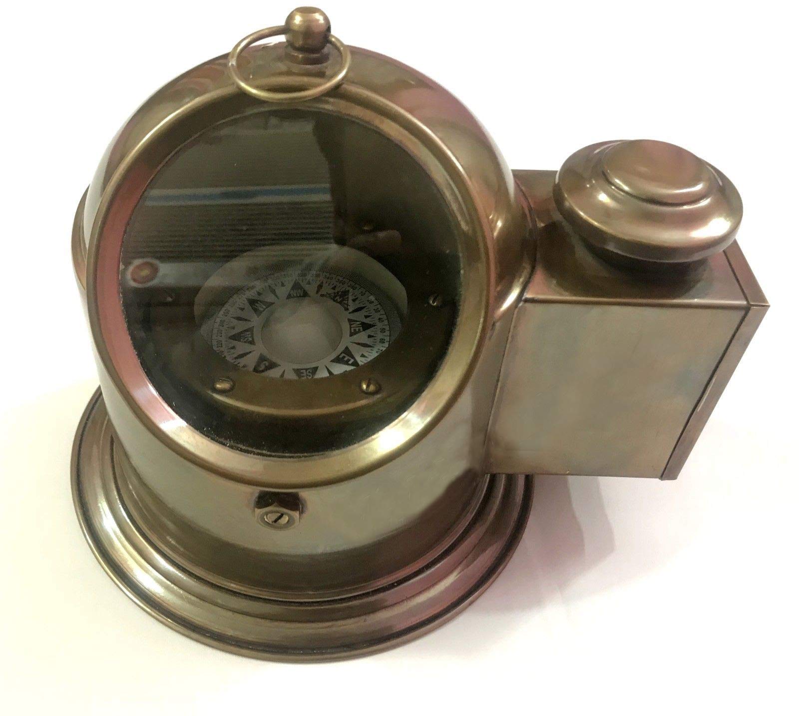 ANTIQUEBrass Floating Dial Binnacle Gimbled Compass Nautical Ship/Boat Oil Lamp