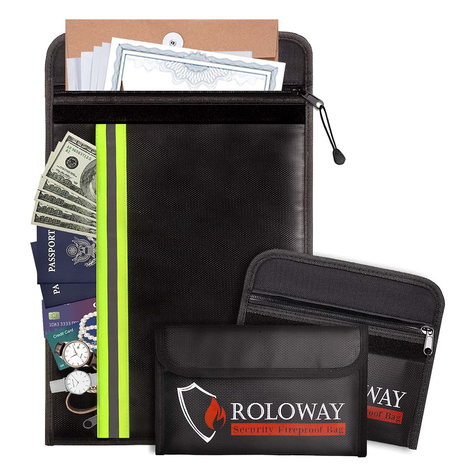 ROLOWAY Fireproof Document Bag (15 x 11 inch) with 2 ...