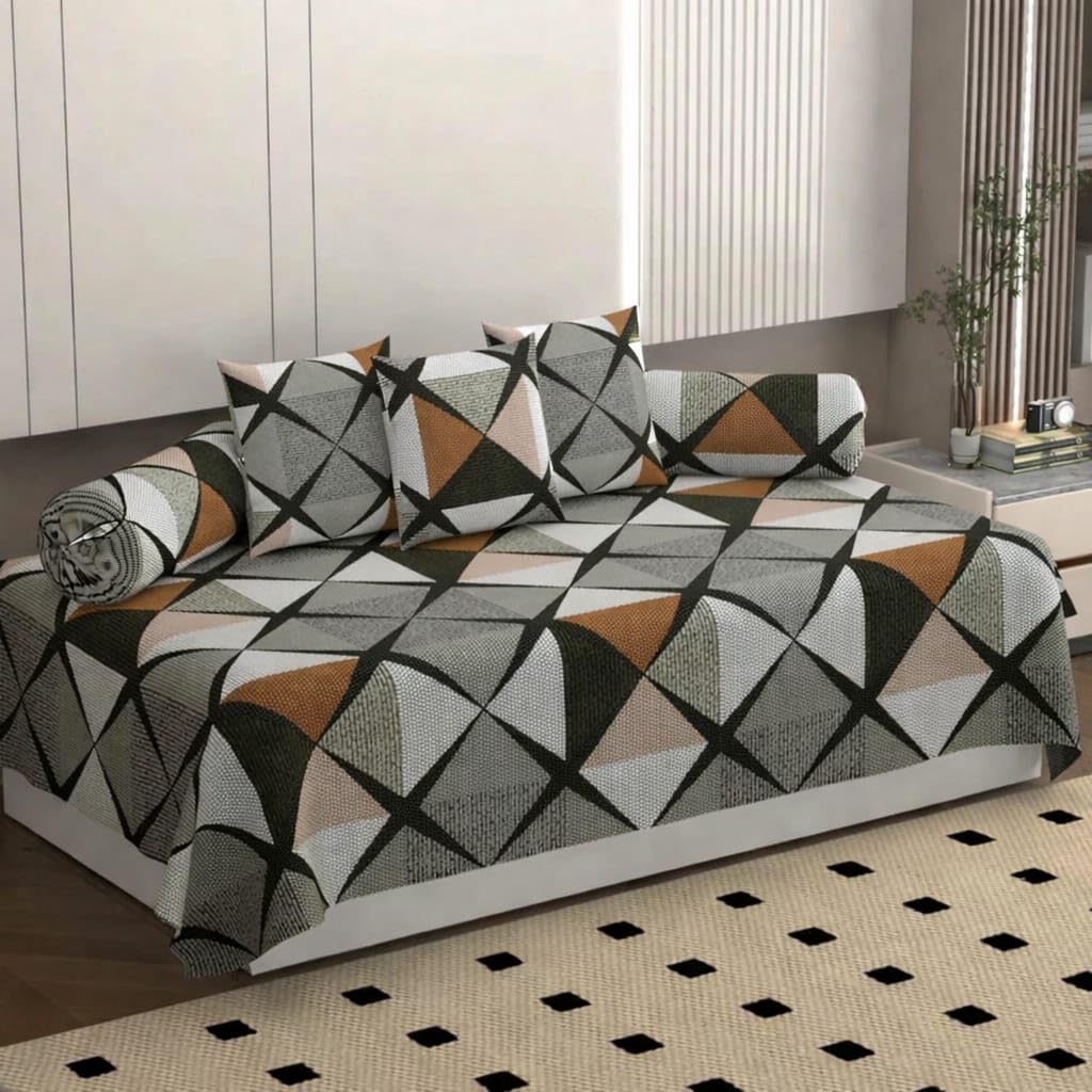 Cotton Blend Diwan Cover Set with 2 Bolster Covers and 3 Cushion Covers (Pack of 6)| Black Color-image-45