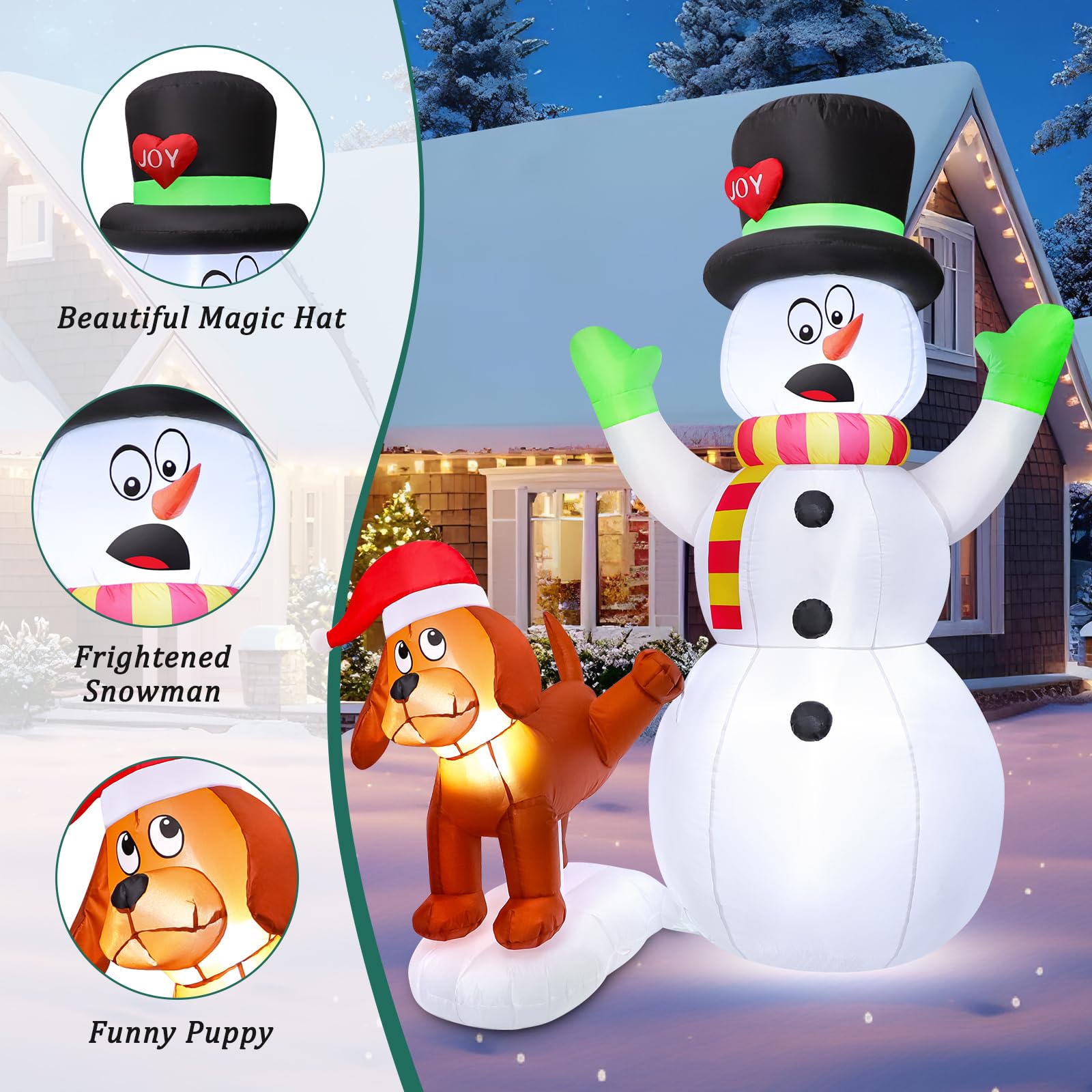 FunFanso Bonhomme de neige gonflable de 1,5 m avec chiot, bonhomme de neige gonflable et chien, lumières LED lumineuses intégrées, bonhomme de neige gonflable pour terrasse, pelouse, jardin, fête