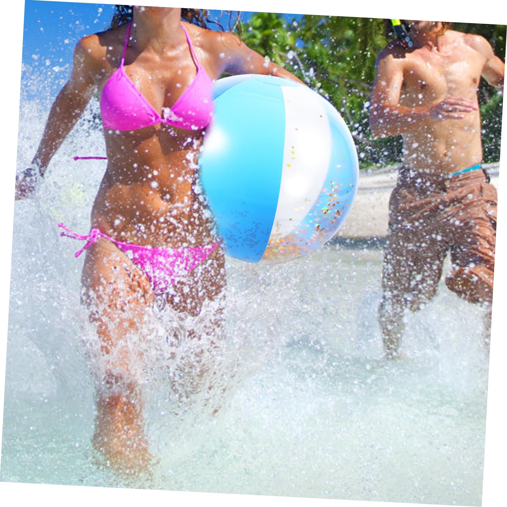 INOOMP 3Pcs Inflatable Beach Ball Glittery Pool for Adults for Summer Fun at Beach Pool Material with Sequin Design