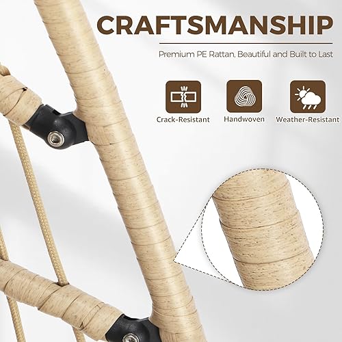 Miniatura 6 de NICESOUL Silla de huevo sin soporte para interiores y exteriores, cómoda silla colgante de mimbre para patio con cojín, hamaca columpio de 350