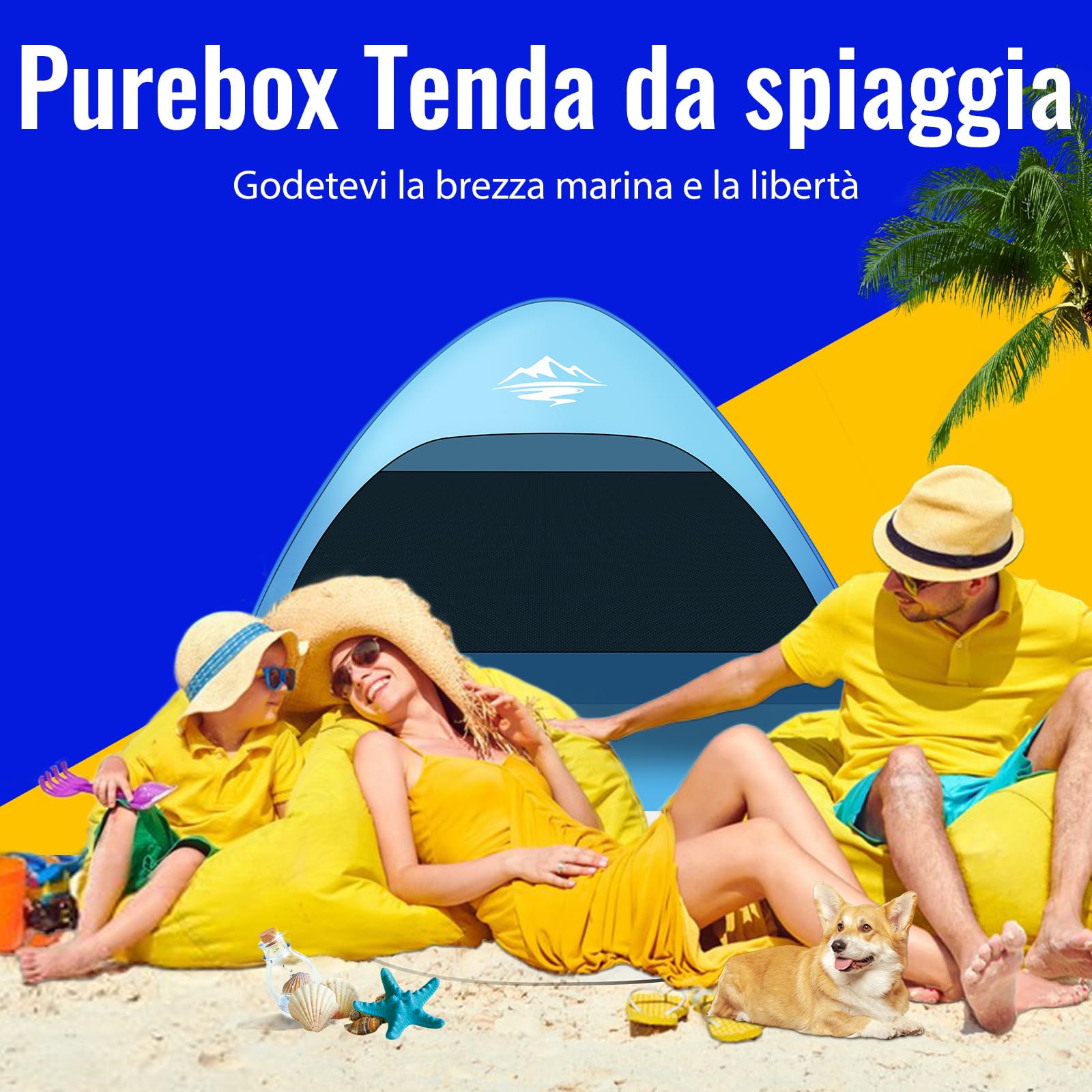 Purebox Tenda da Spiaggia, Tenda Spiaggia 1-3 Persone/3-4 Persone, Tenda da Spiaggia Pop Up UV50+ UPF 50+, Tenda da Spiaggia Portatile Ideale per spiaggia, giardino, picnic