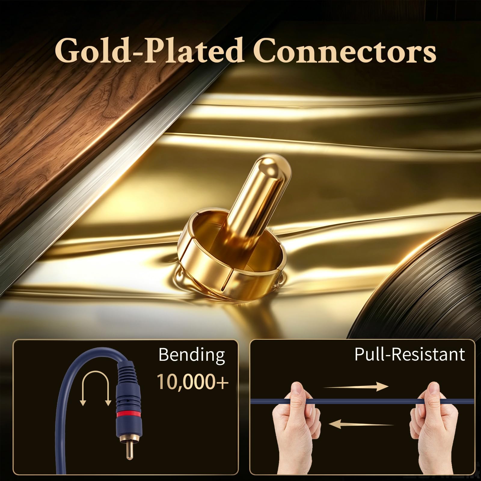 Câble RCA UINOSOO 3 m plaqué or 2RCA mâle vers 2RCA mâle avec câble d'interconnexion stéréo pour platine, préampli, lecteur de disque, amplificateur