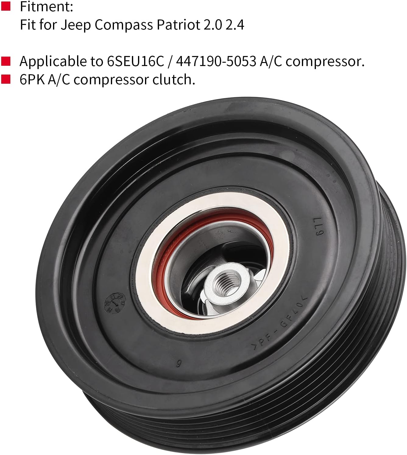 A/C Compressor Clutch Replacement for 2.0 2.4, Stainless Steel Air Conditioning Compressor Clutch Replacement 6PK, Applicable A/C Compressor Model 6SEU16C / 447190-5053