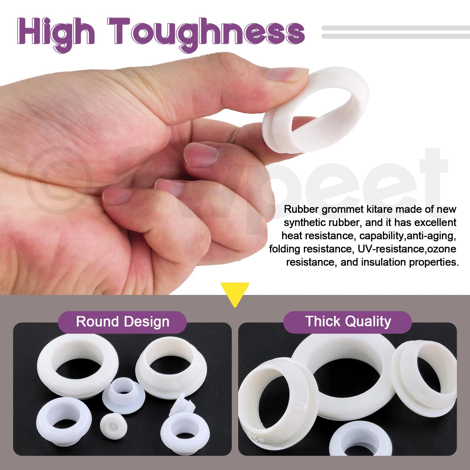 Swpeet 100Pcs White Rubber Grommet Assortment Kit, 8 Sizes Eyelet Ring Gasket - Image 4