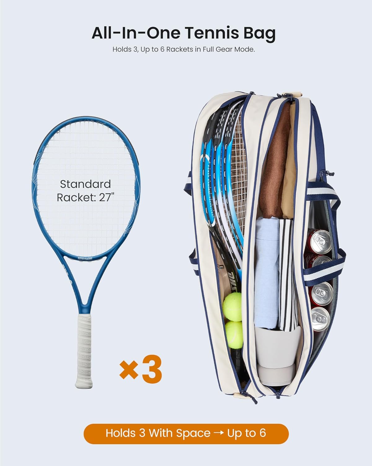 Sucipi Tennis Bag for Women & Men, 3-6 Rackets Tennis Racket Bag with Shoe Compartment & Insulated Pocket, Water-Resistant Gym Bag, Perfect Tennis Accessories for Court Training & Daily Use