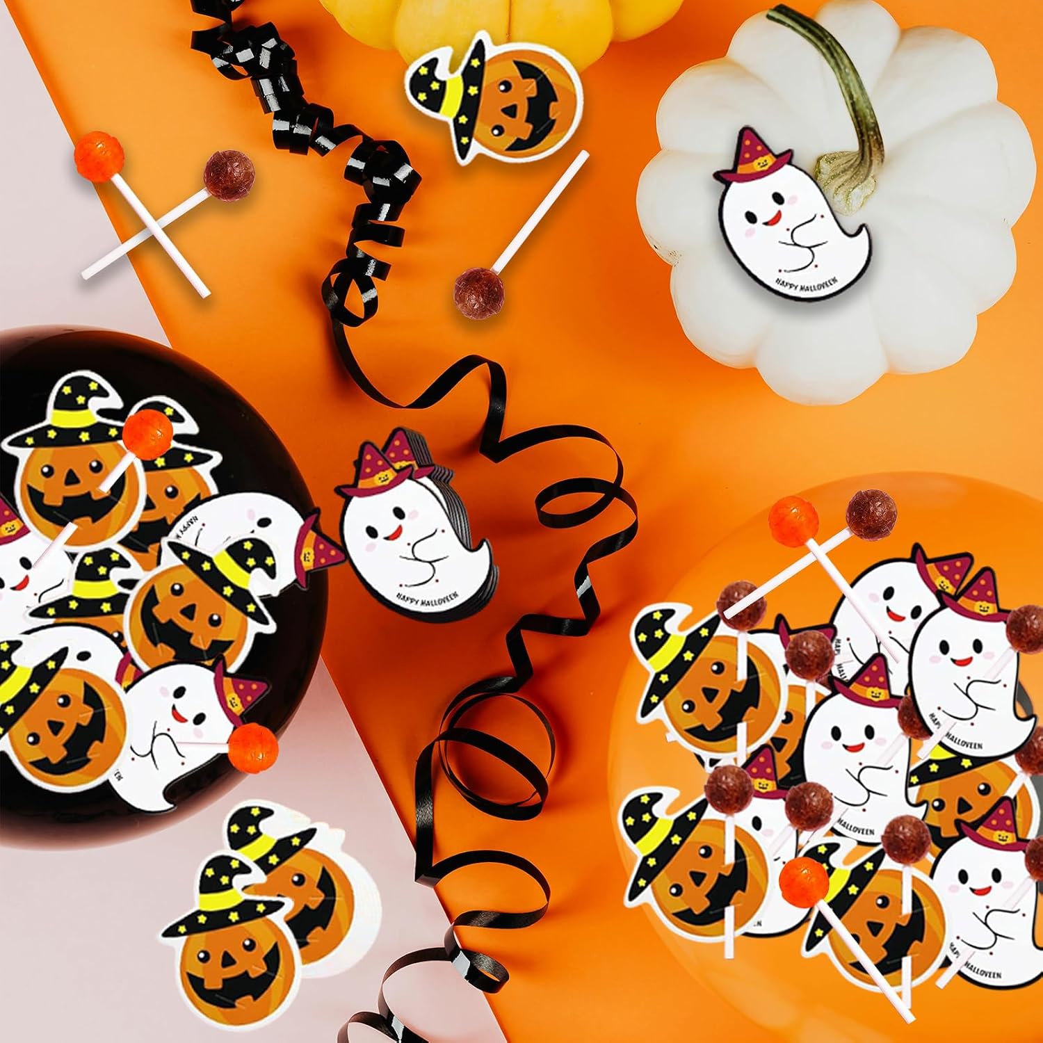Whiosyrt 100 Pcs Halloween Lollipop Jam Chocolate Candy Holder Paper Cards