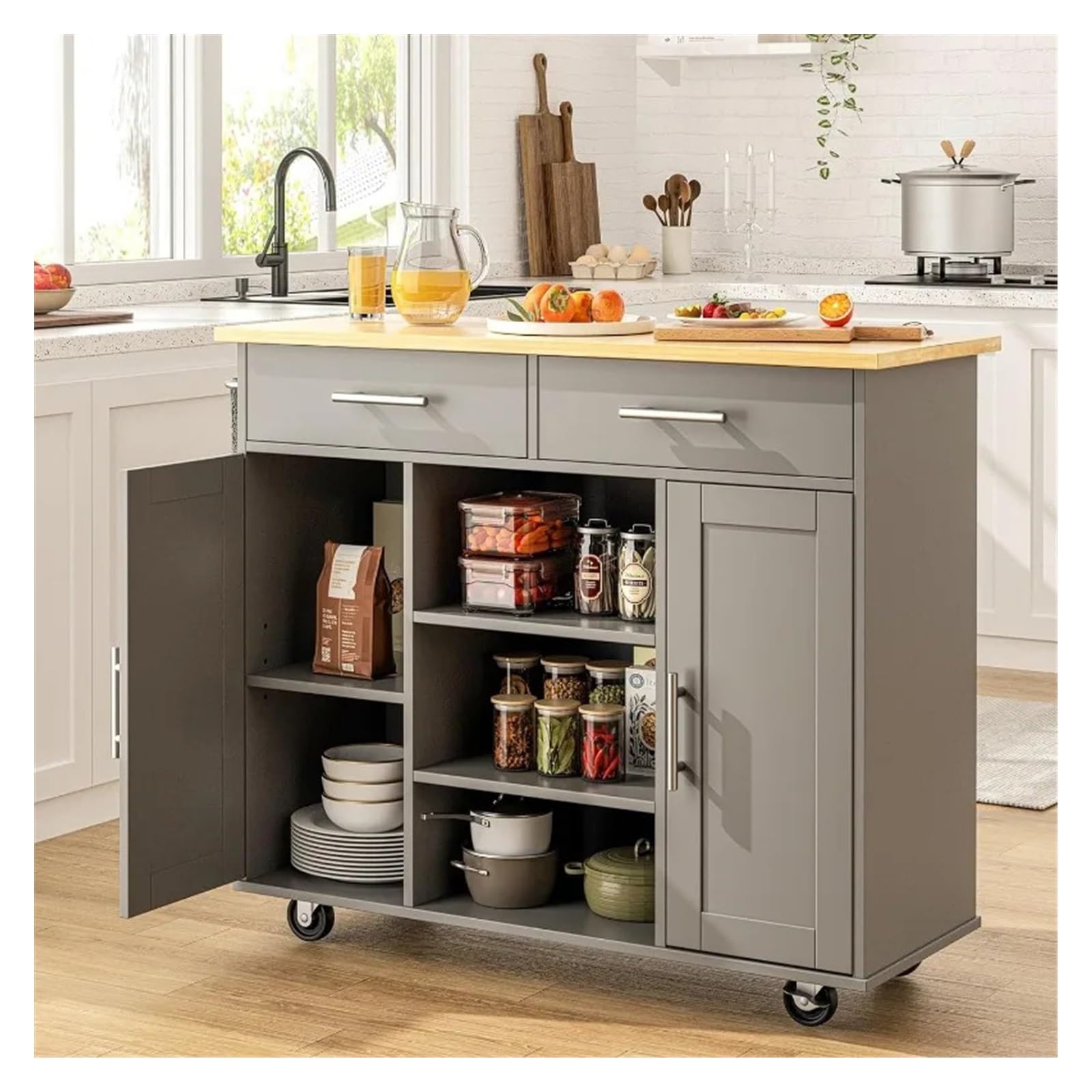 Armadio cucina Cucina ad isola su ruote con cassetto portaoggetti stoccaggio(40-Grey)