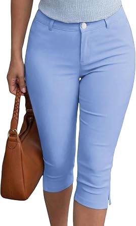 Capri Pants for Women Stretch Fitted Dressy Work Casual Slim Crop Legging