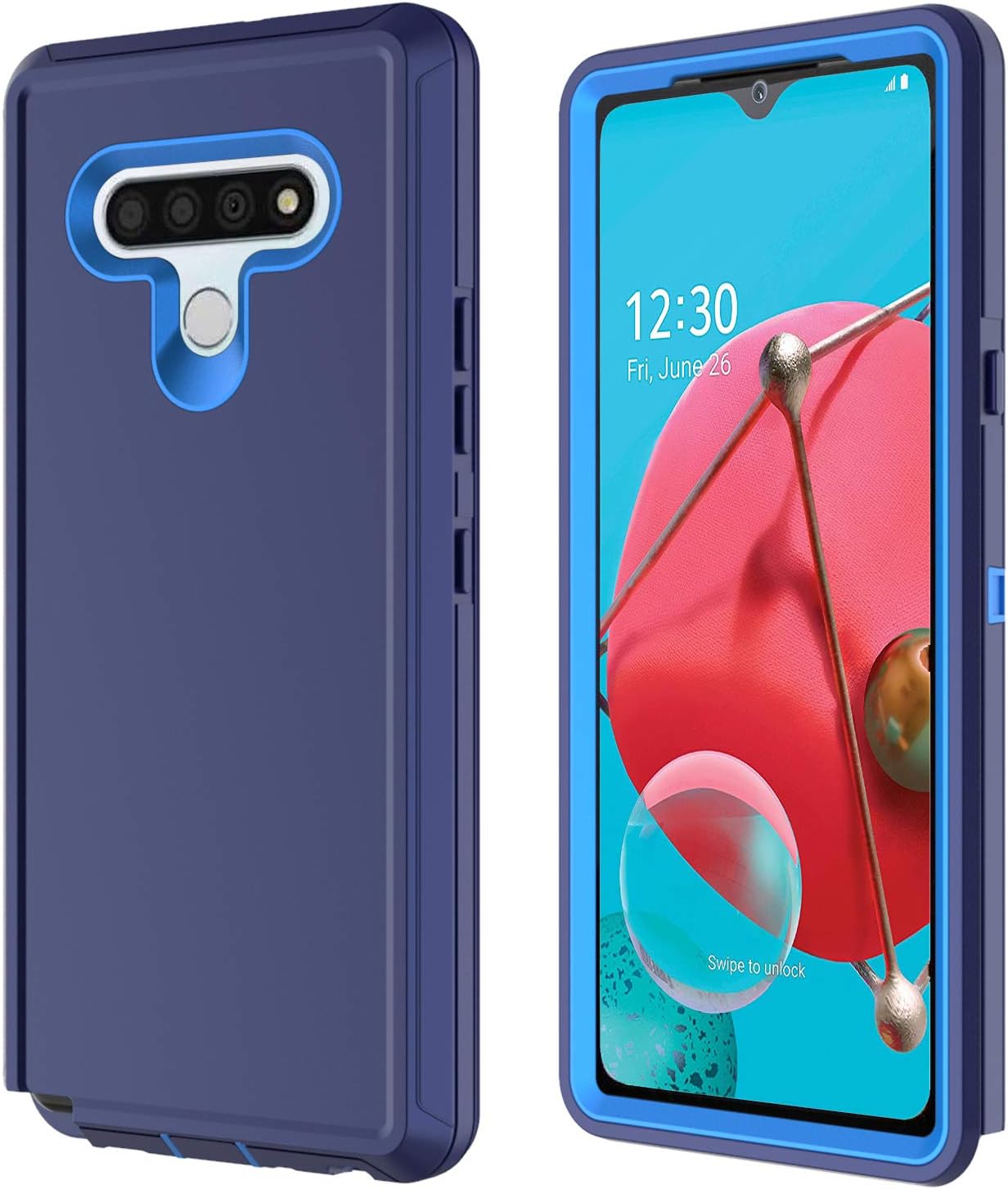 Annymall Case for LG K51, LG Q51/LG Reflect Case with Built-in Screen Protector Shockproof Phone Cover Triple Layer Hybrid Rugged Heavy Duty Bumper Phone Case for LG K51/Reflect (Navy/Blue)